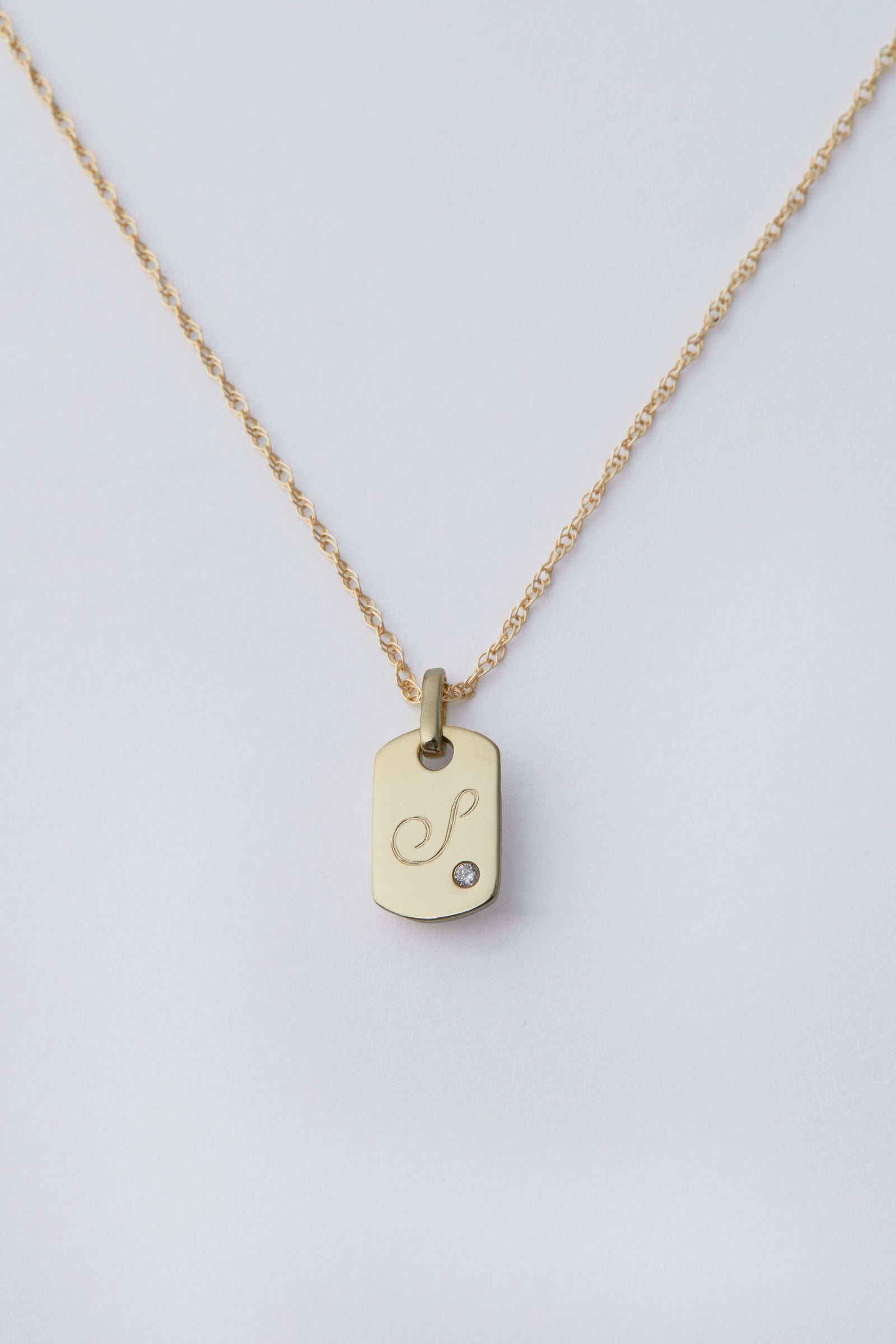 14k Gold Diamond Dog Tag Charm