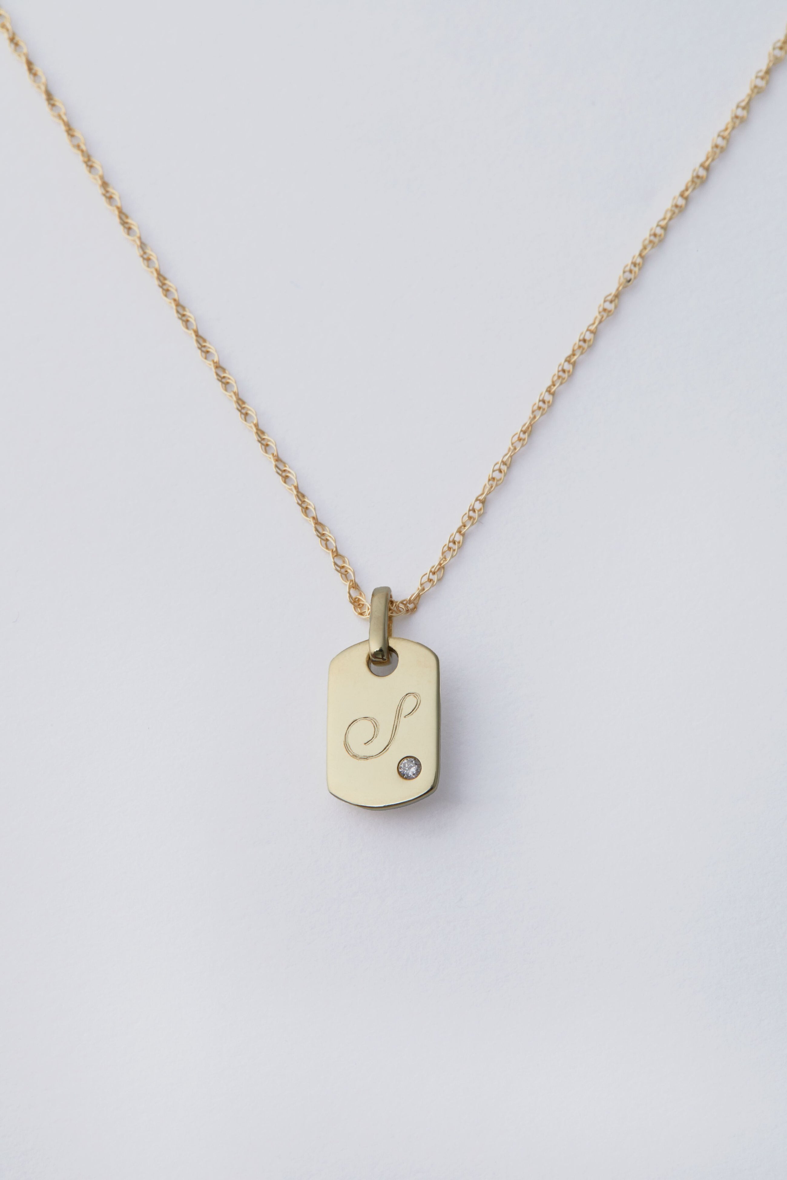 14k Gold Diamond Dog Tag Charm