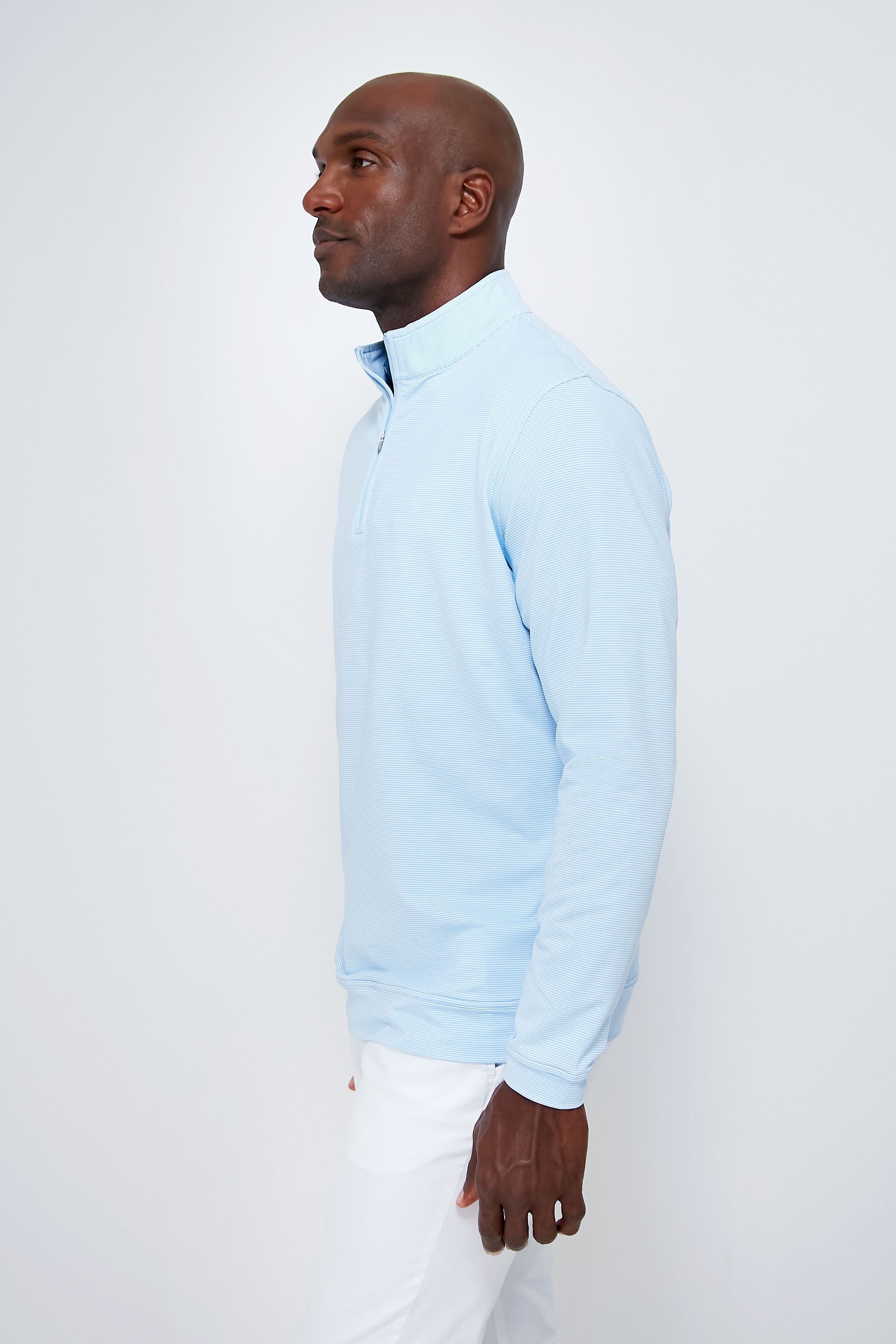 Cottage Blue Perth Sugar Stripe Performance Quarter-Zip | Peter Millar