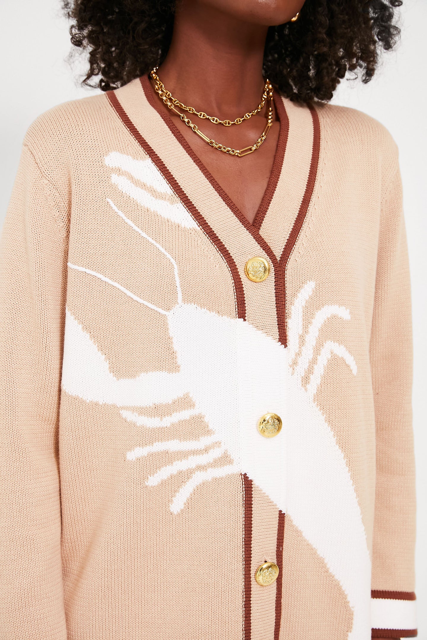 Tan Lobster Cotton Lauren Cardigan