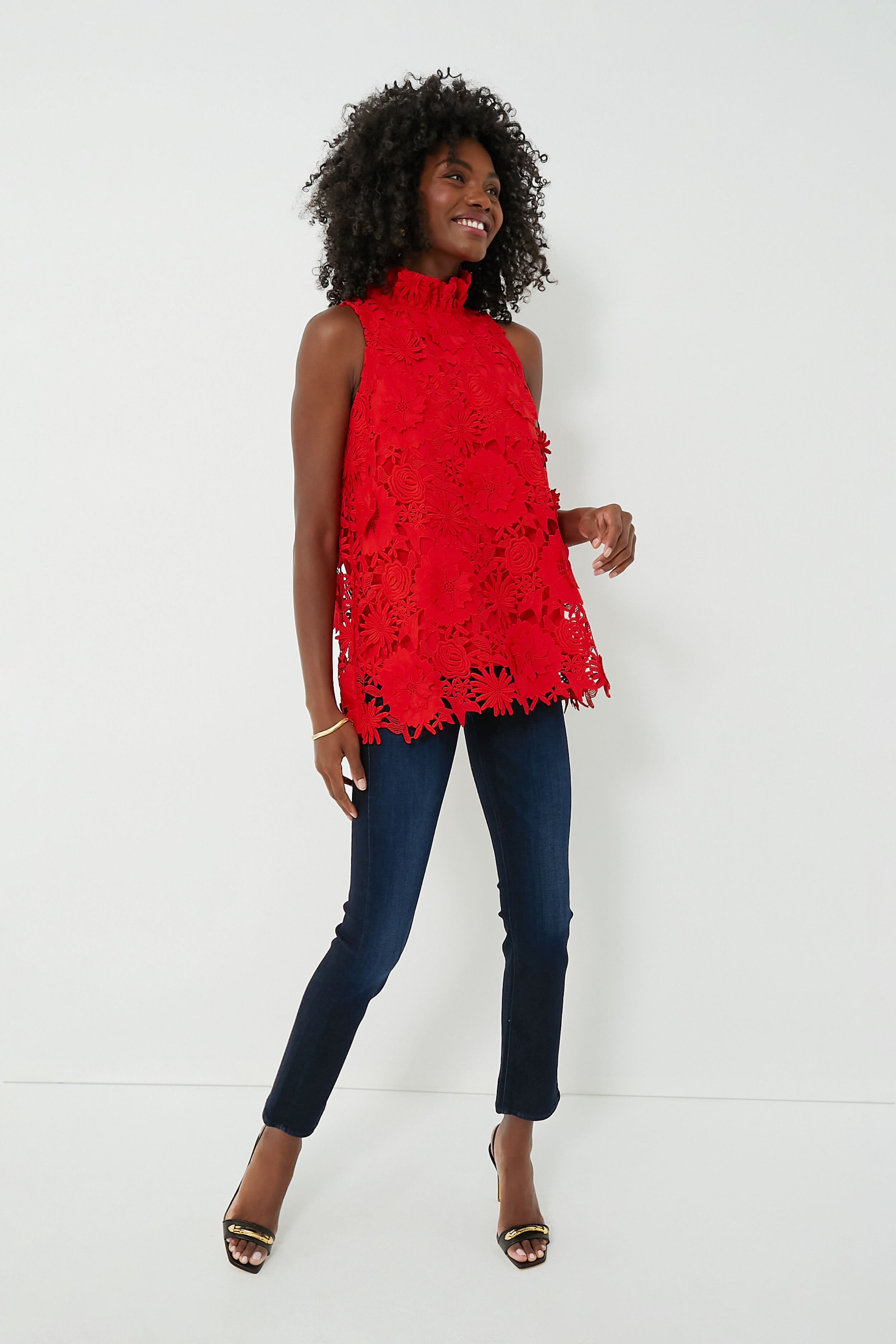 Red Guipure Lace Mason Top | Tuckernuck