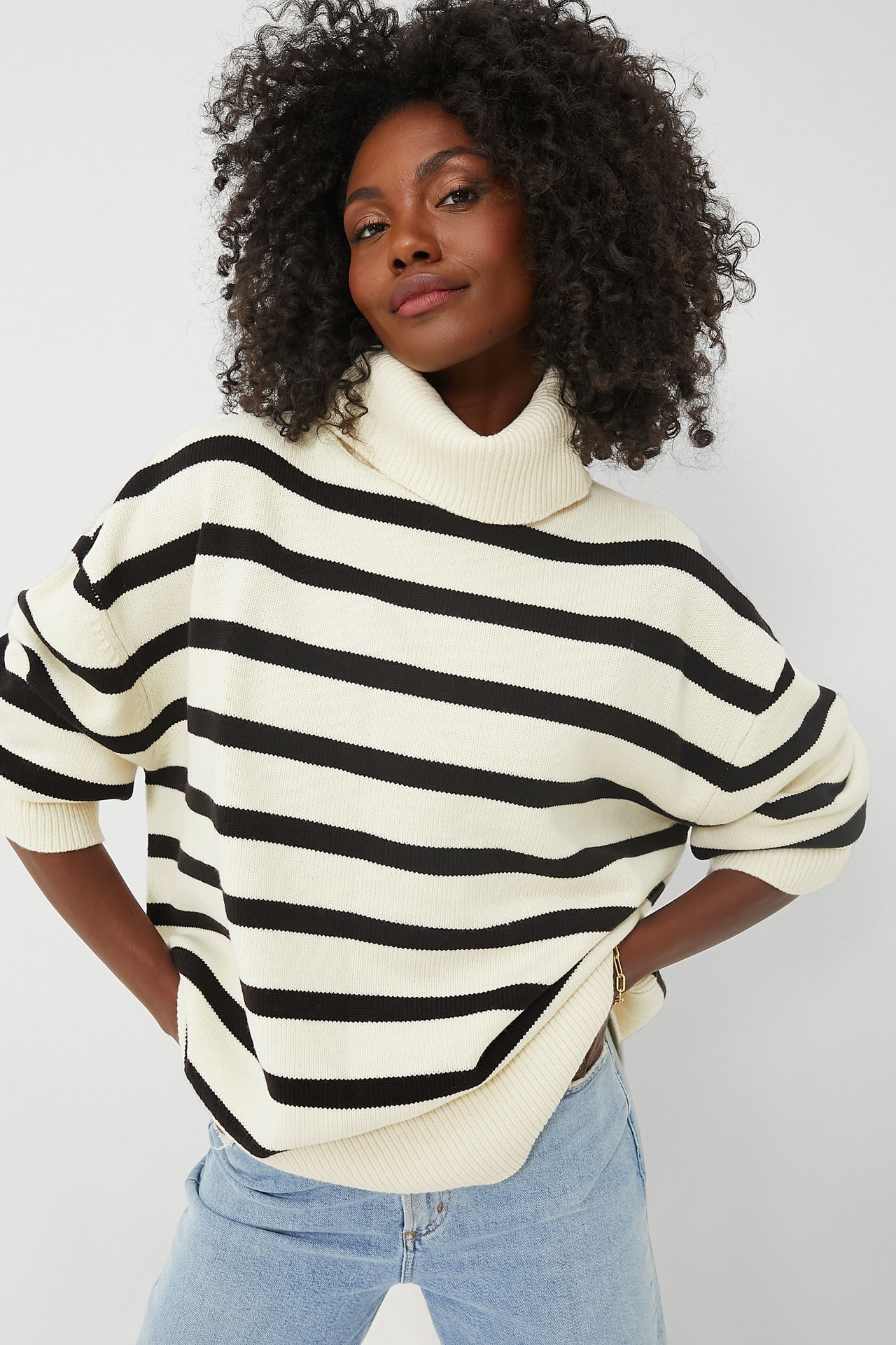 WEWOREWHAT Striped Turtleneck Sweater