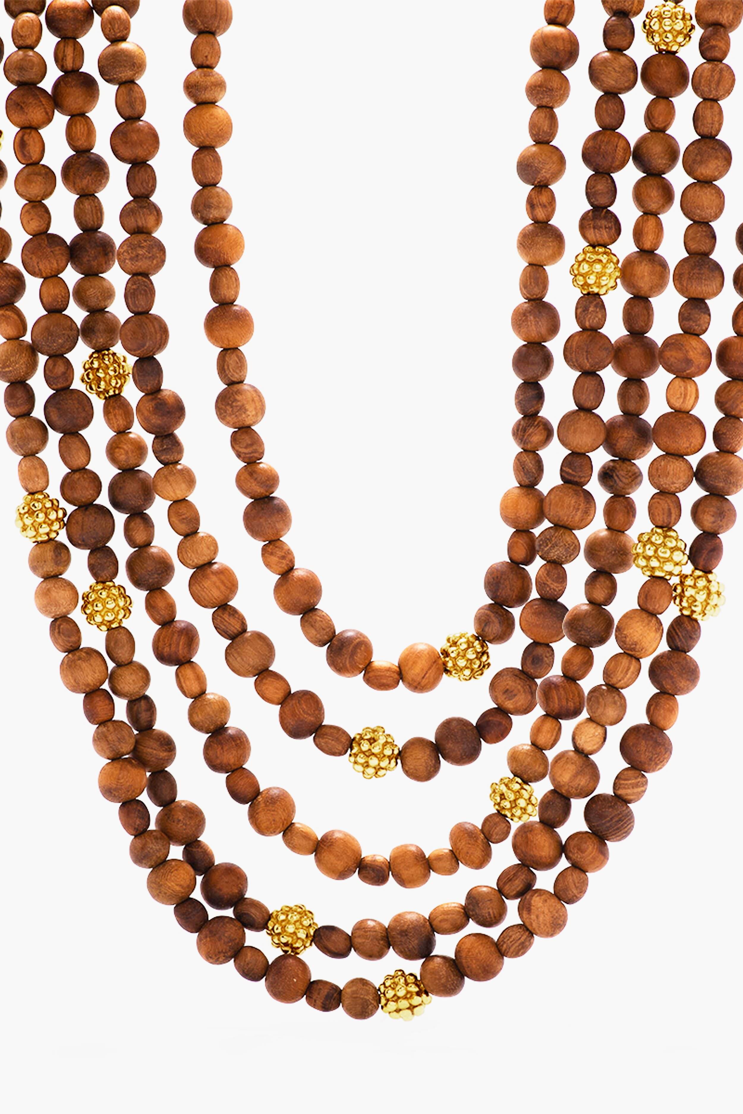 Teak Berry Beads 5-Strand Necklace