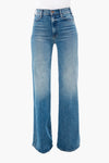 MOTHER's 70s-inspired high-rise wide leg jeans in light blue feature front and back pockets and are crafted from organic cotton.