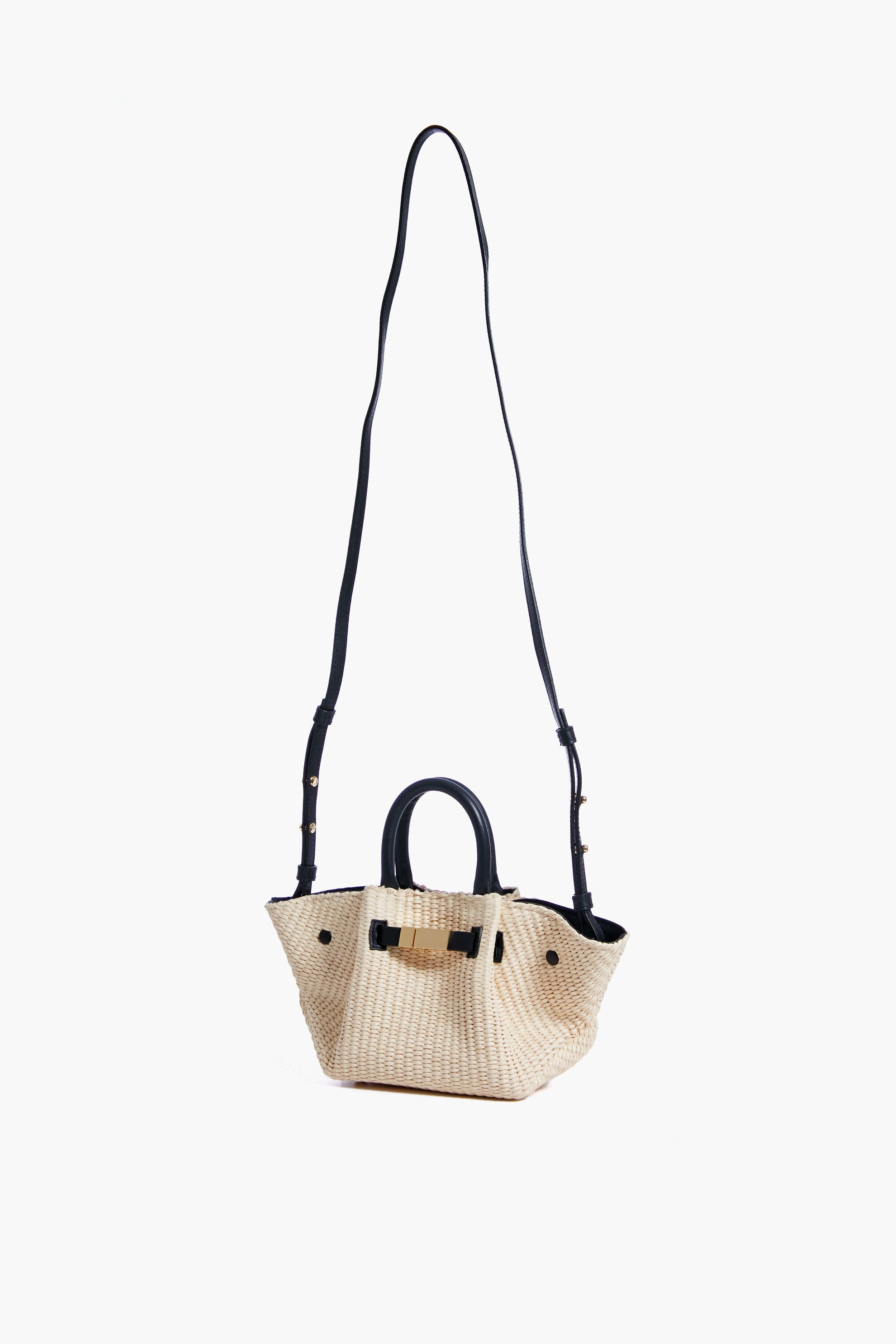 Black Natural Raffia Mini New York Bag