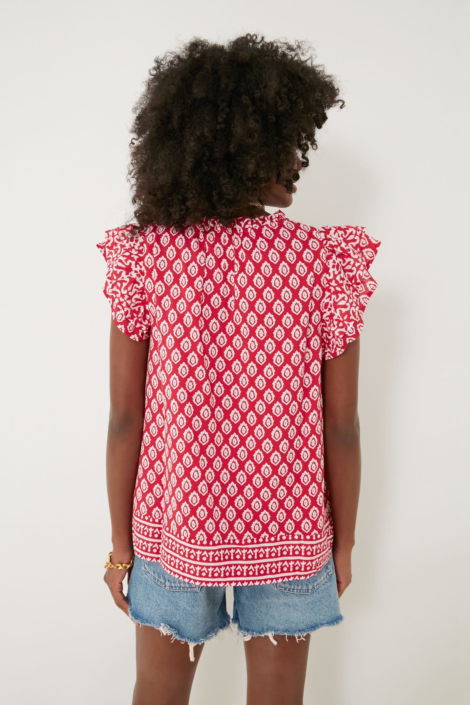 Lighthouse Red Tile Ruffle Top