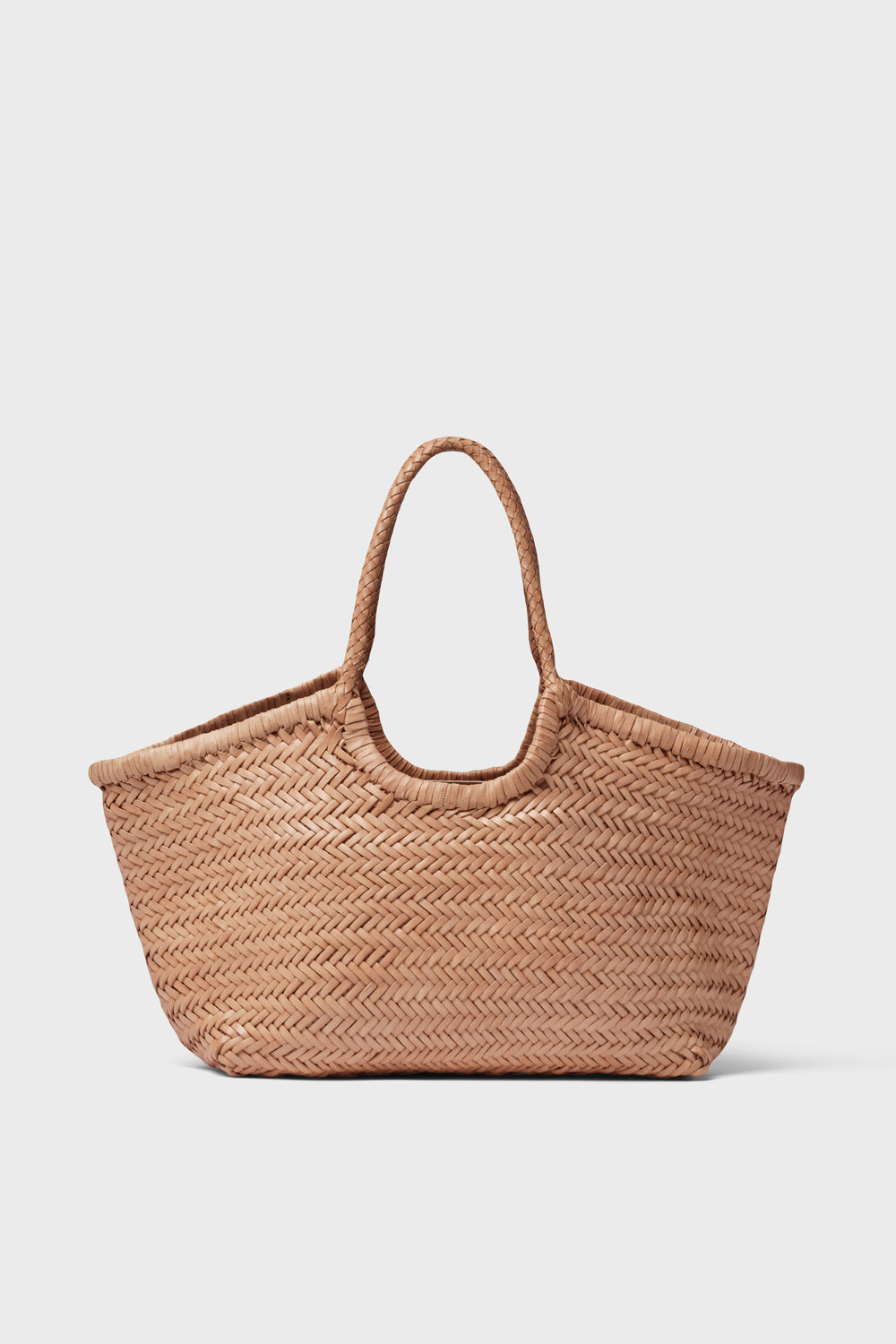 The image shows a Dragon Diffusion woven straw tote bag with two handles, showcasing the charm of handwoven tote designs.