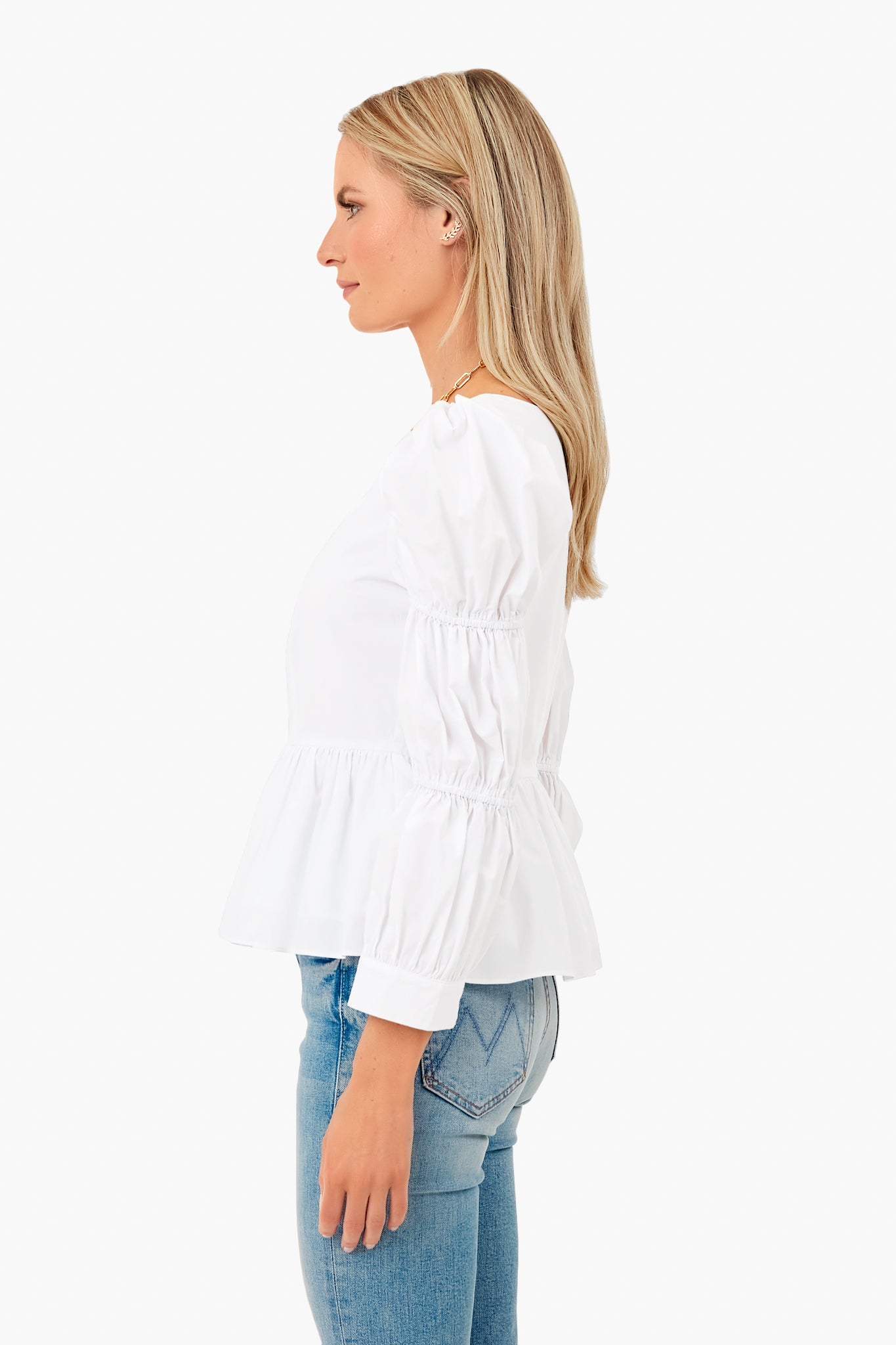 Amur Oni Crop Top Blouse Organic Cotton Puff Sleeve Twist White