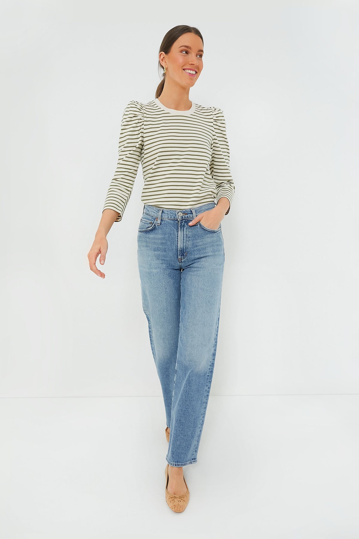 Olive Striped Vesty Long Sleeve Crewneck | Pomander Place