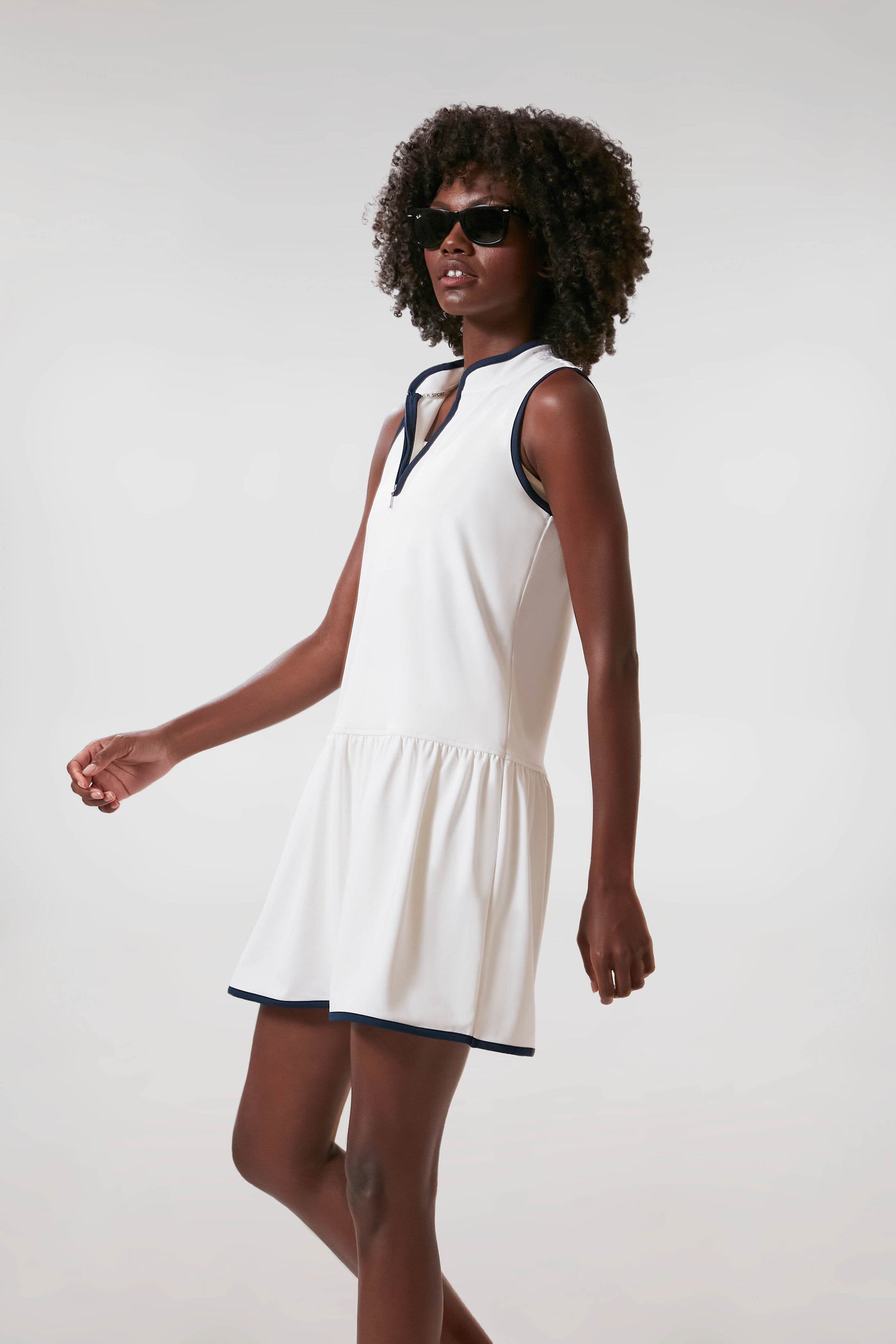 White and Navy Quarter-Zip Tennis Dress
