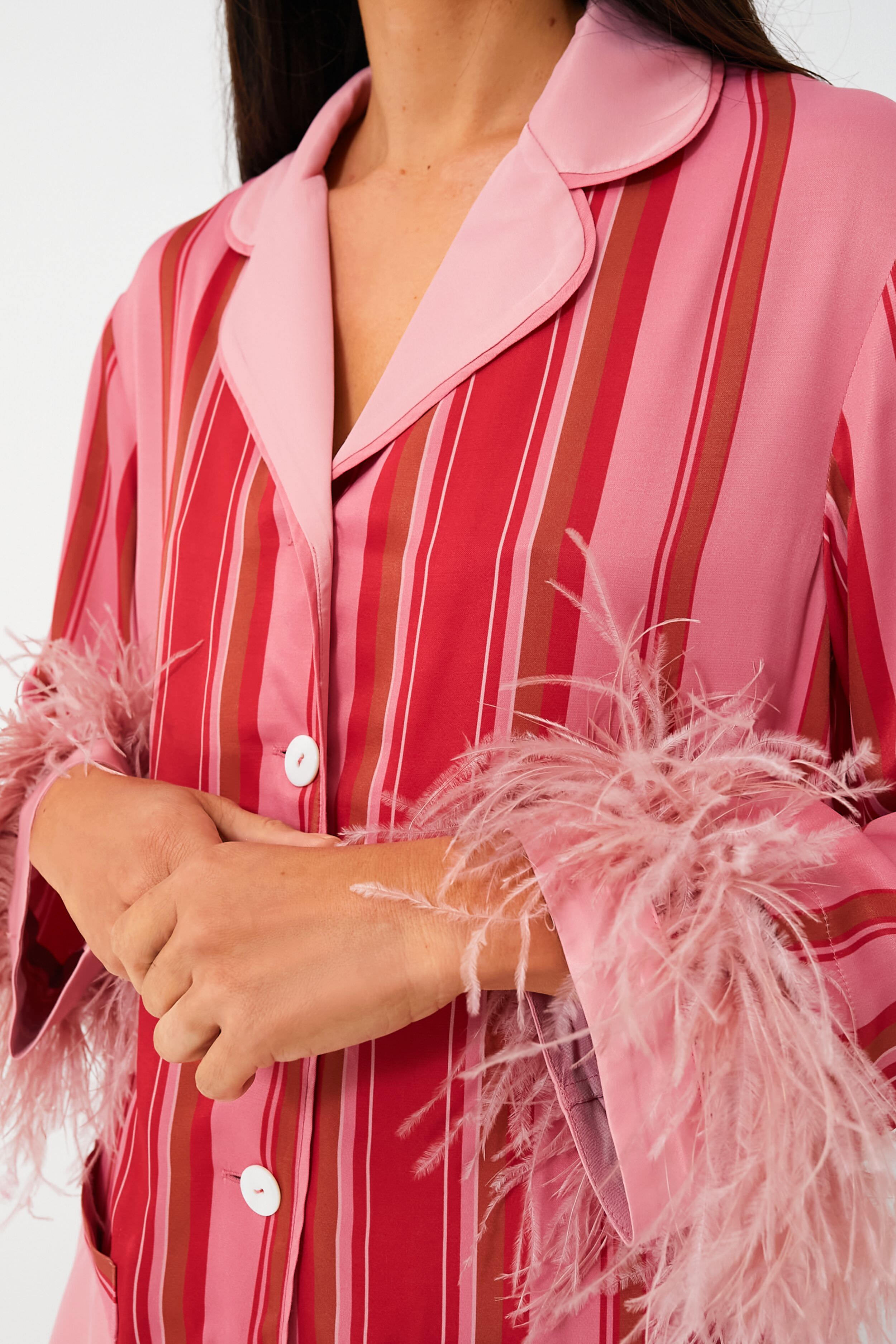 Hot Pink feather-trimmed Party Pajama Set – OutDazl