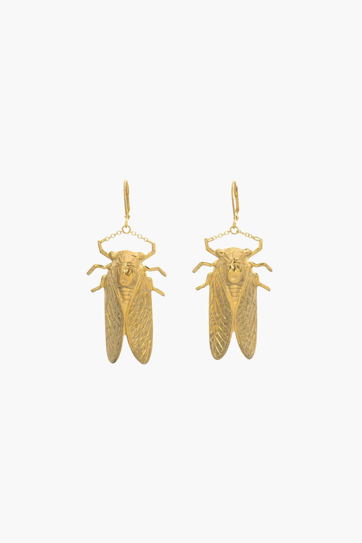 Goldbug Cicada Earrings are crafted in 14K Yellow Gold, featuring detailed wings and antennae—a unique piece of Charleston jewelry for those who love distinctive style.