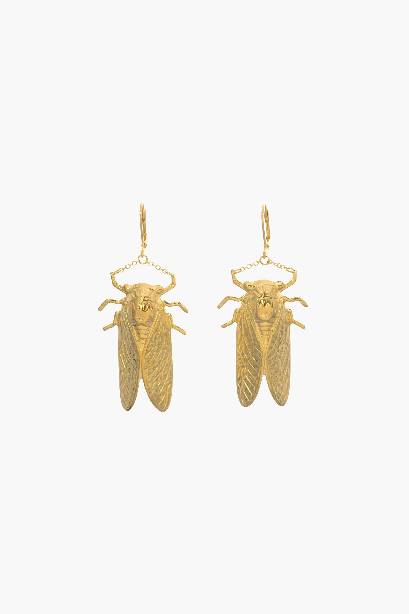 Goldbug Cicada Earrings are crafted in 14K Yellow Gold, featuring detailed wings and antennae—a unique piece of Charleston jewelry for those who love distinctive style.