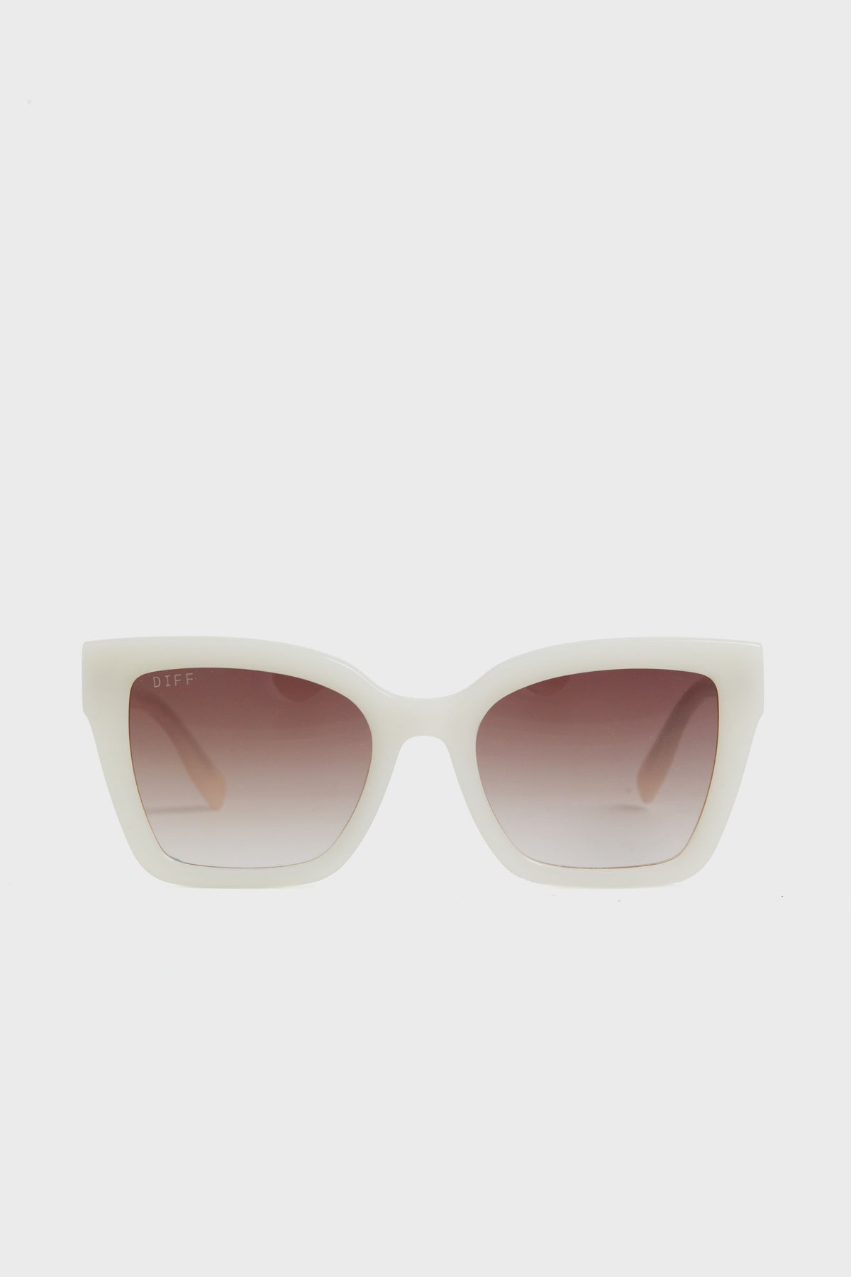 White rectangular sunglasses with gradient brown lenses and an oversized square frame, featuring the DIFF Eyewear design.