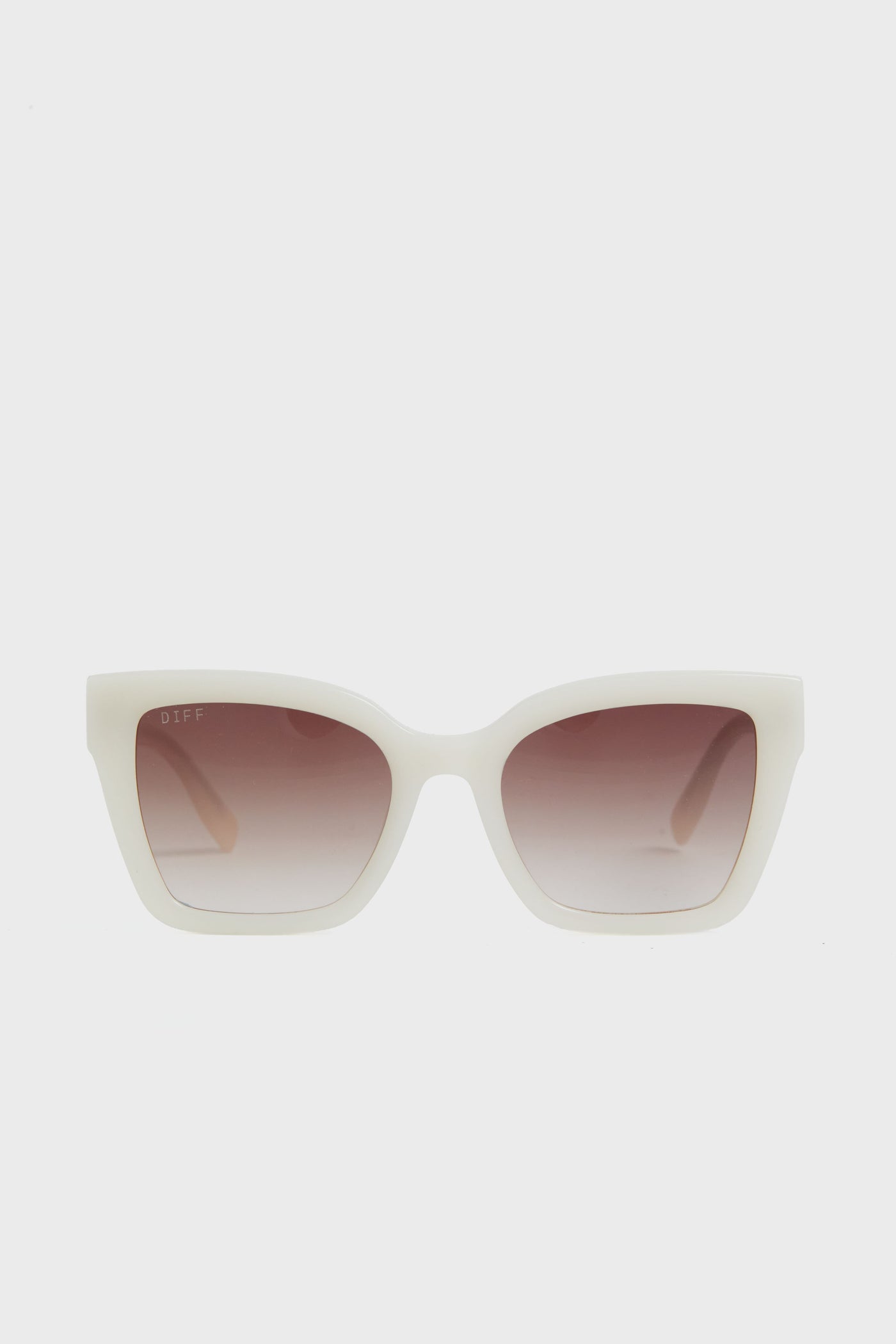White rectangular sunglasses with gradient brown lenses and an oversized square frame, featuring the DIFF Eyewear design.