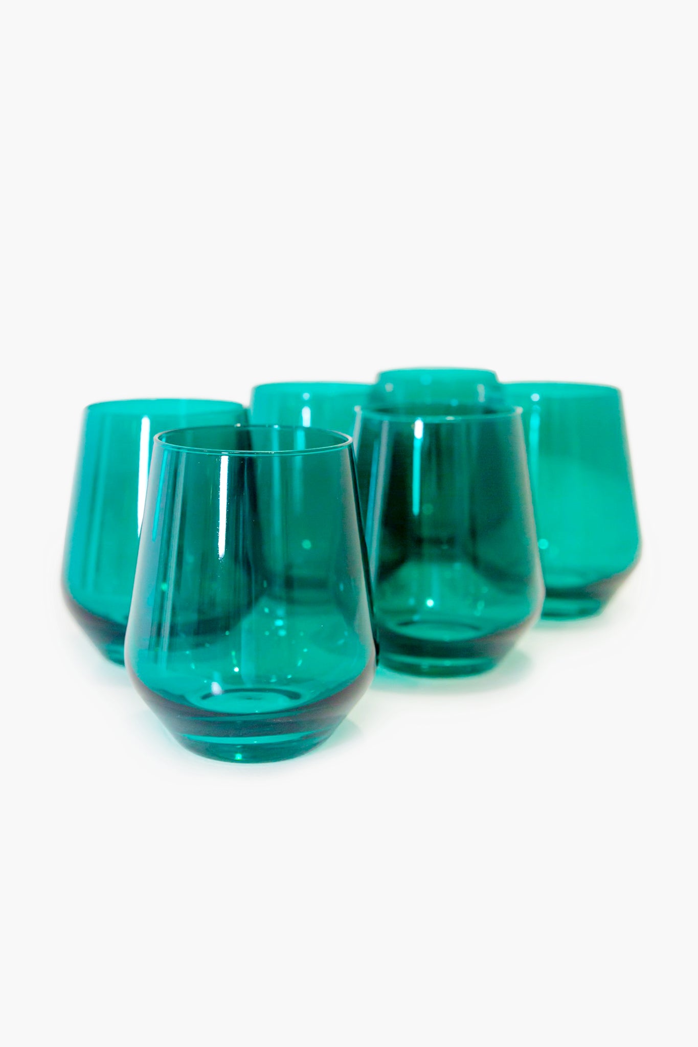 Estelle Colored Glass Green Stemless Wine Glasses, 13.5 oz