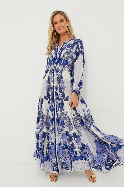 Jade Long Sleeve Beach Dress in Majorelle Print