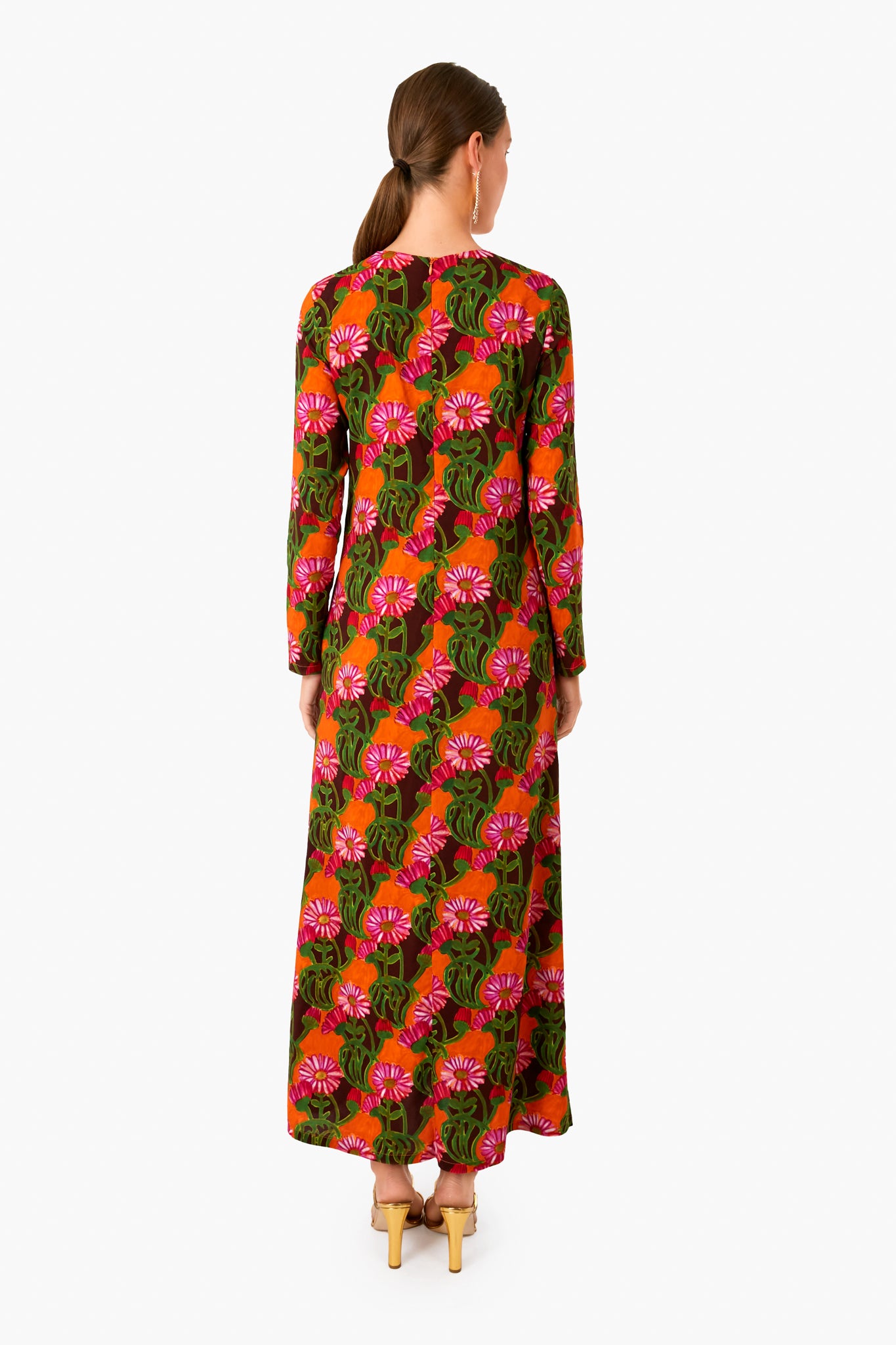 Orange Gerber Long Sleeve Swing Dress