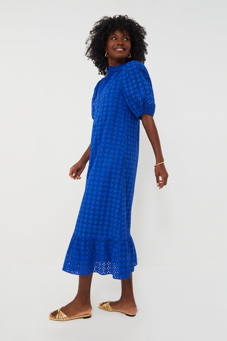 Royal Blue Eyelet Midi Tryall Dress