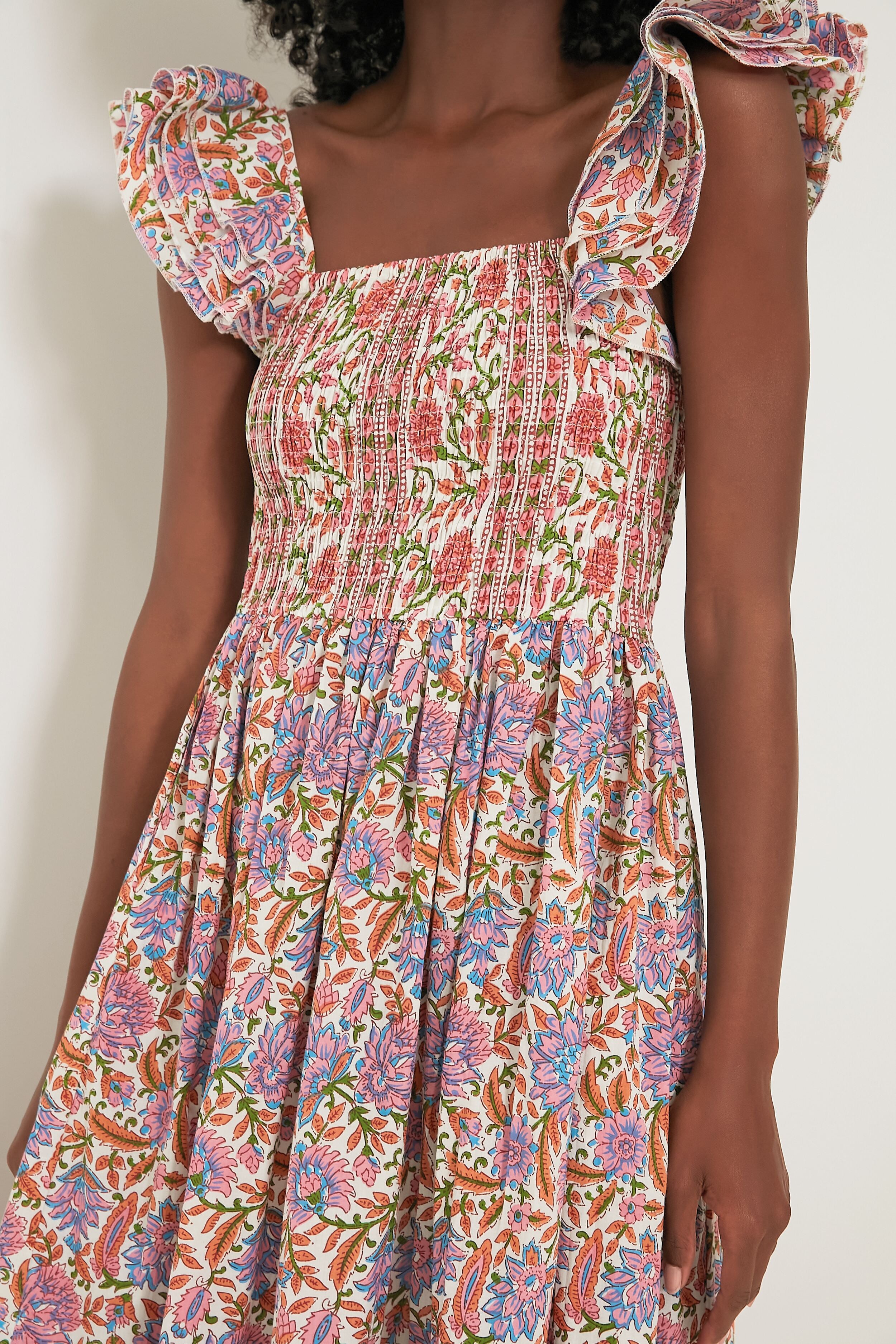 mille olympia smocked midi dress Mille Olympia Smocked Midi Dress - Provence Floral - 40% Off