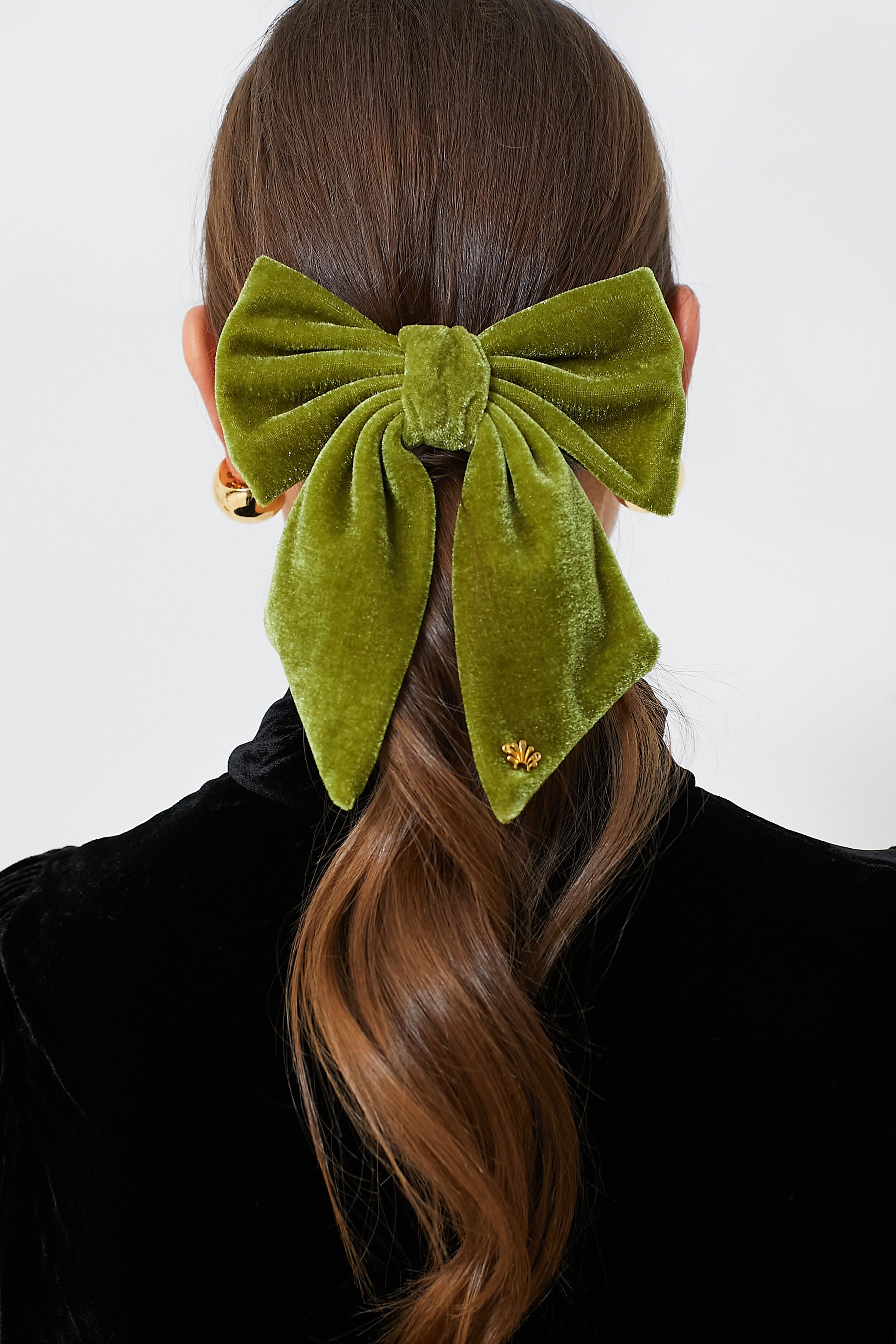 Moss Jumbo Velvet Bow Barrette