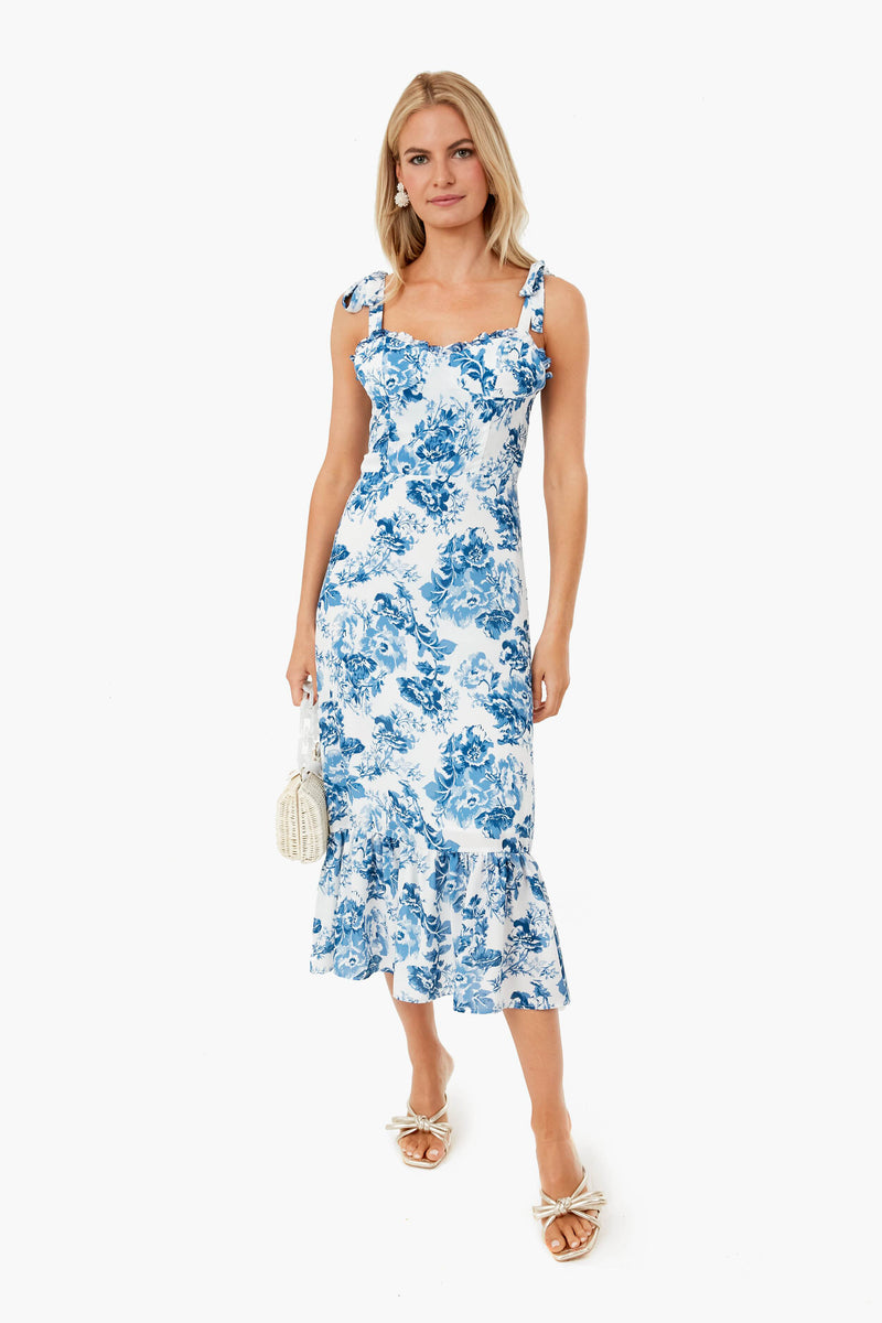 Blue Floral Toile De Jouy