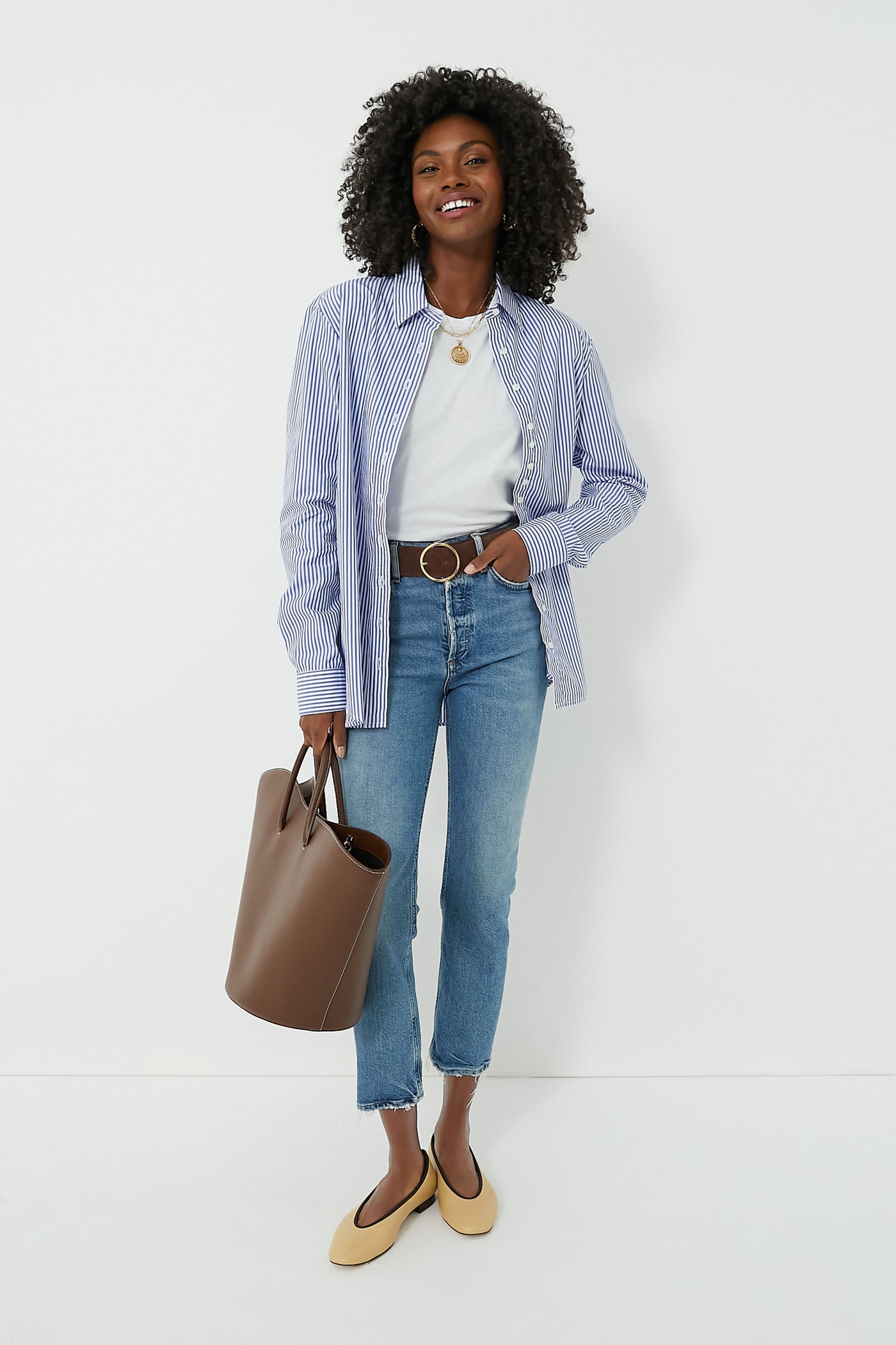 Blue and White Stripe Boyfriend Shirt