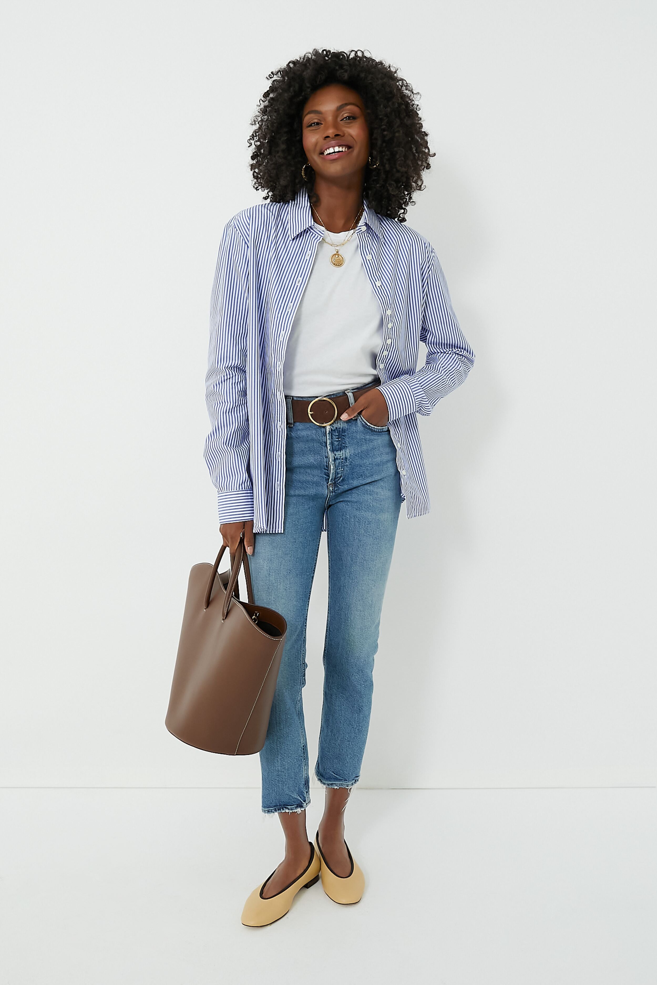 Blue and White Stripe Boyfriend Shirt