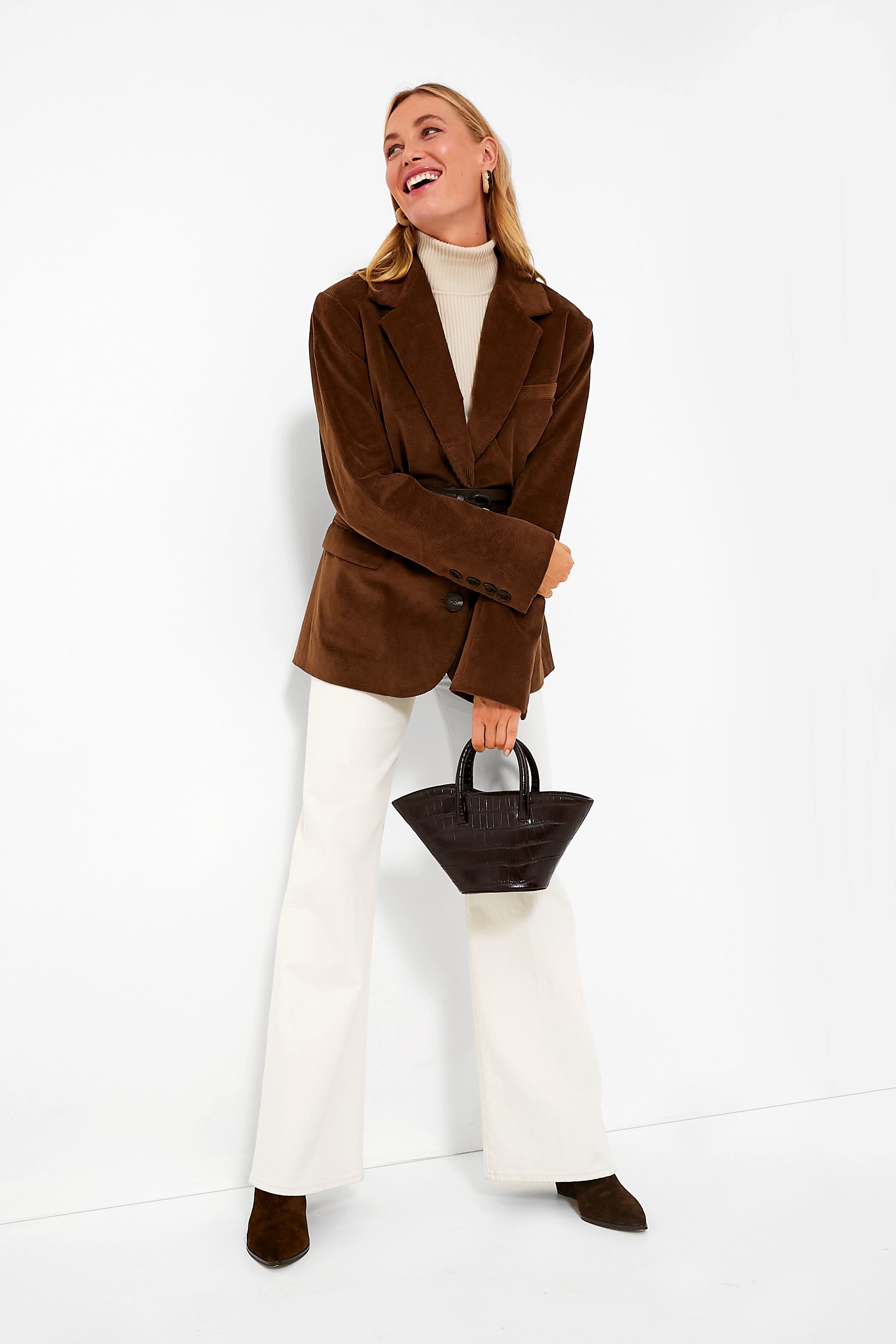 Brown Cooper Corduroy Long Sleeve Blazer with Leather Belt | Sea