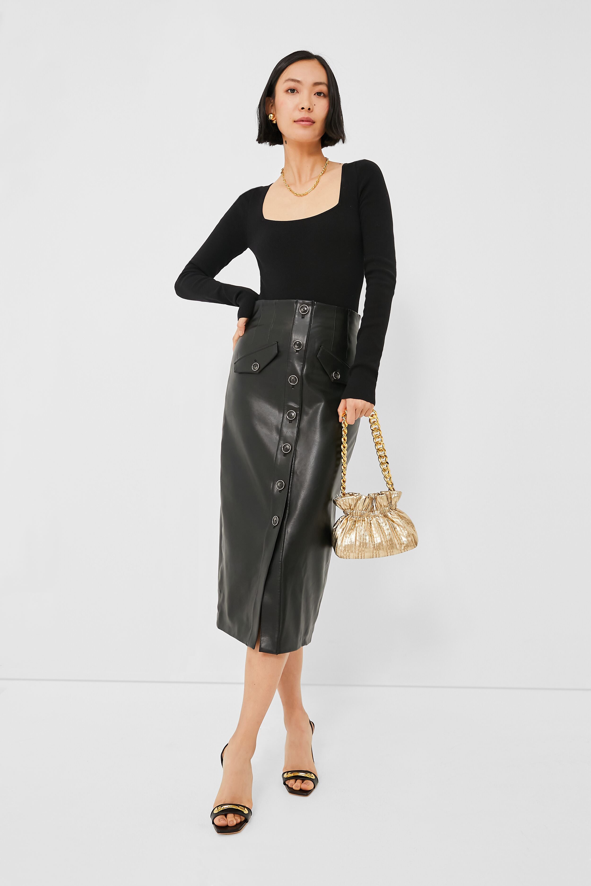 Leather Pencil Skirt - Midnight black - Ladies