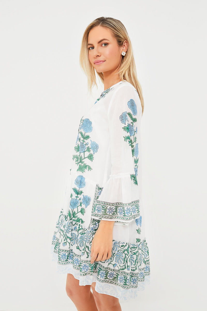 Exclusive White Poppy Flared Sleeve Dress
