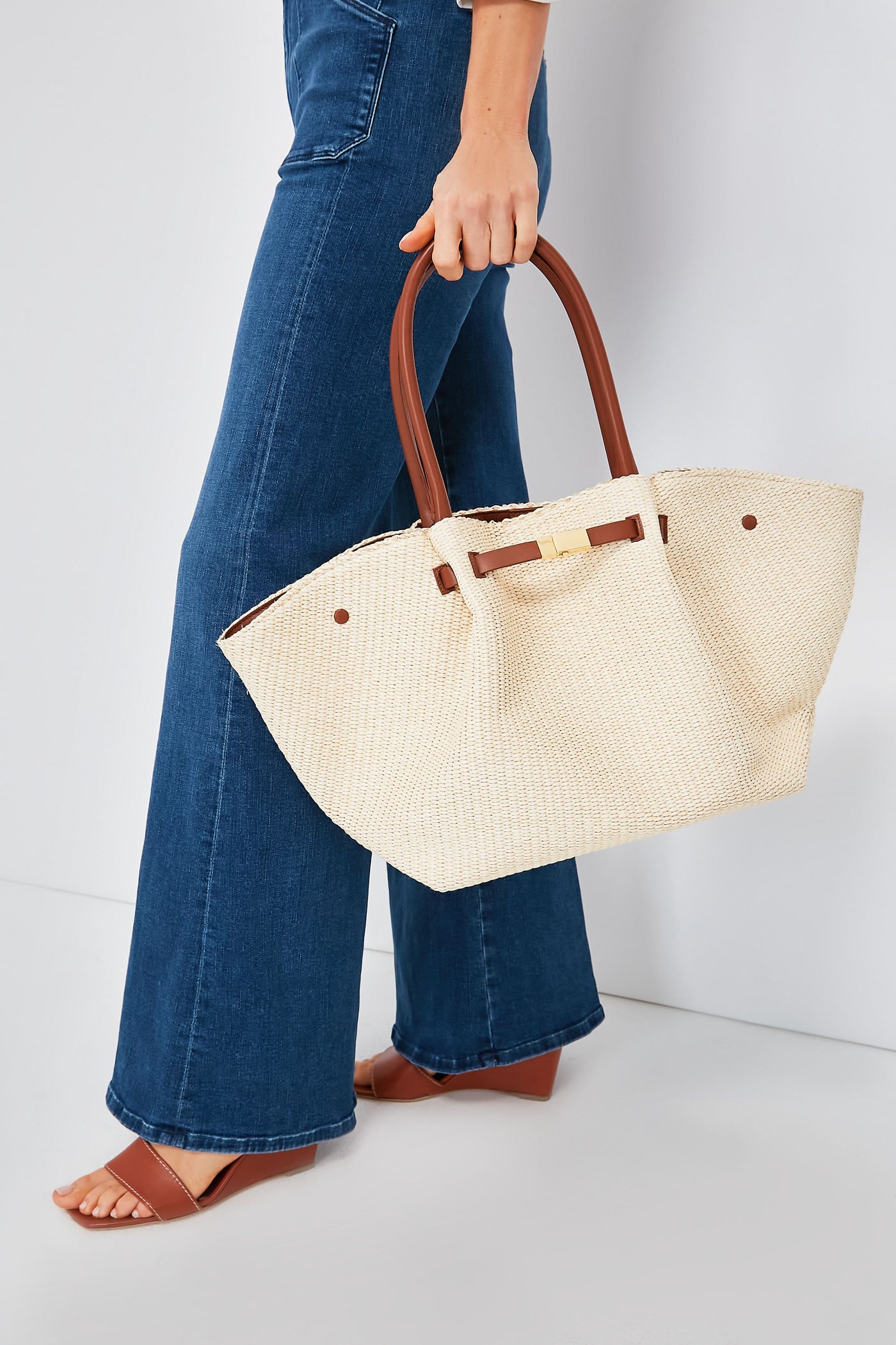 Tan Natural Raffia New York Bag
