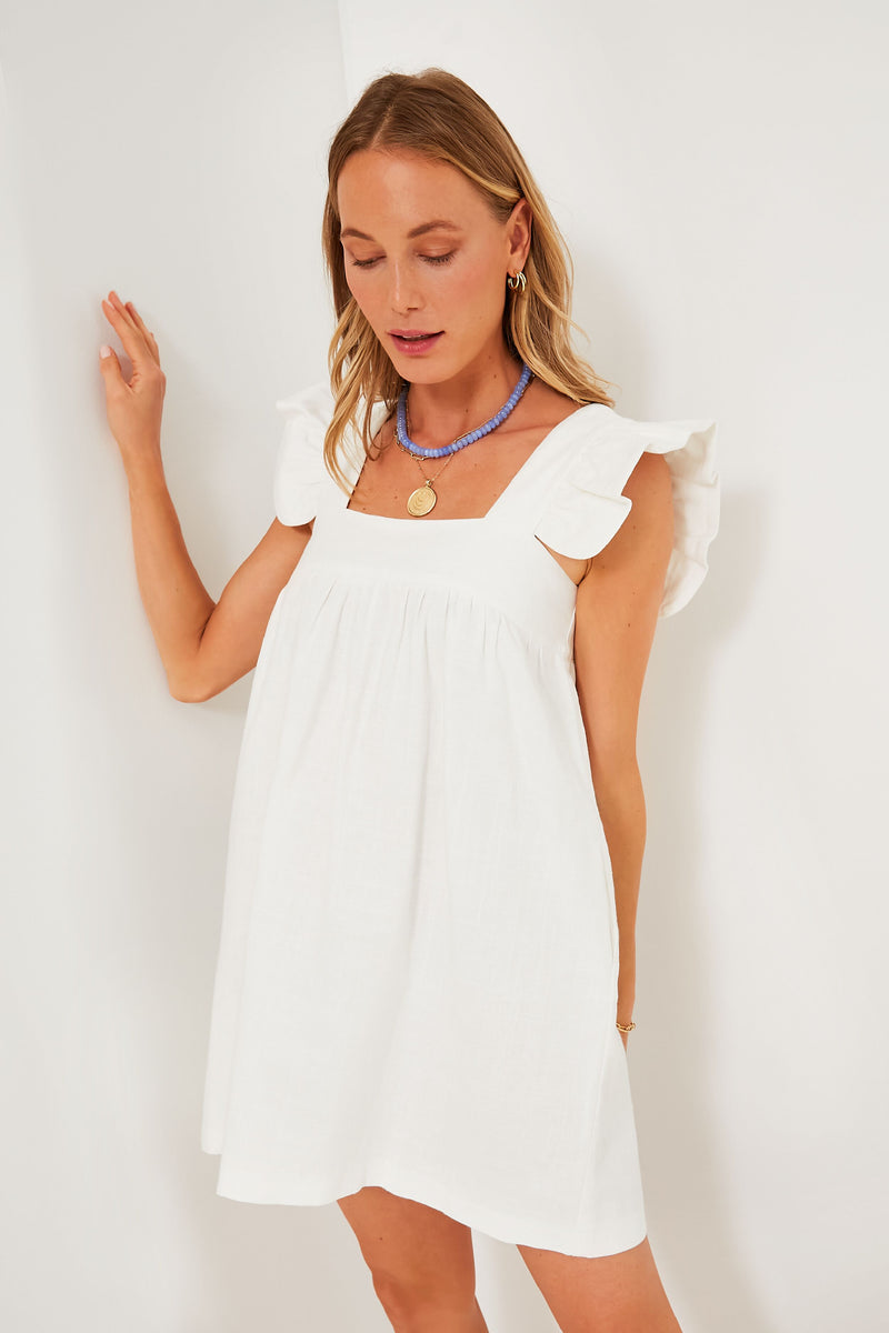 White Hazel Flutter Sleeve Dress