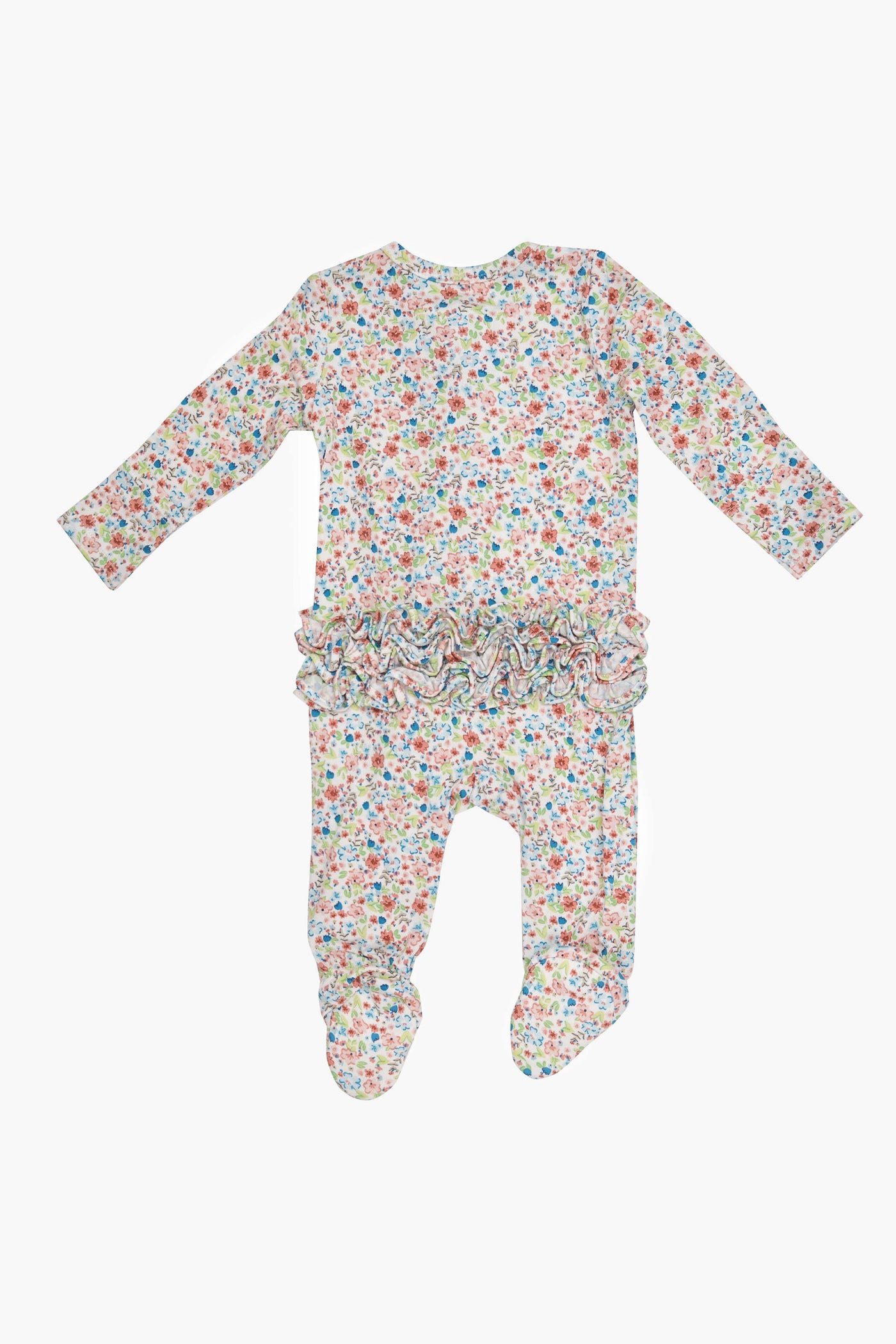 Dainty Floral Ruffle Front Zipper Footie 6-9M