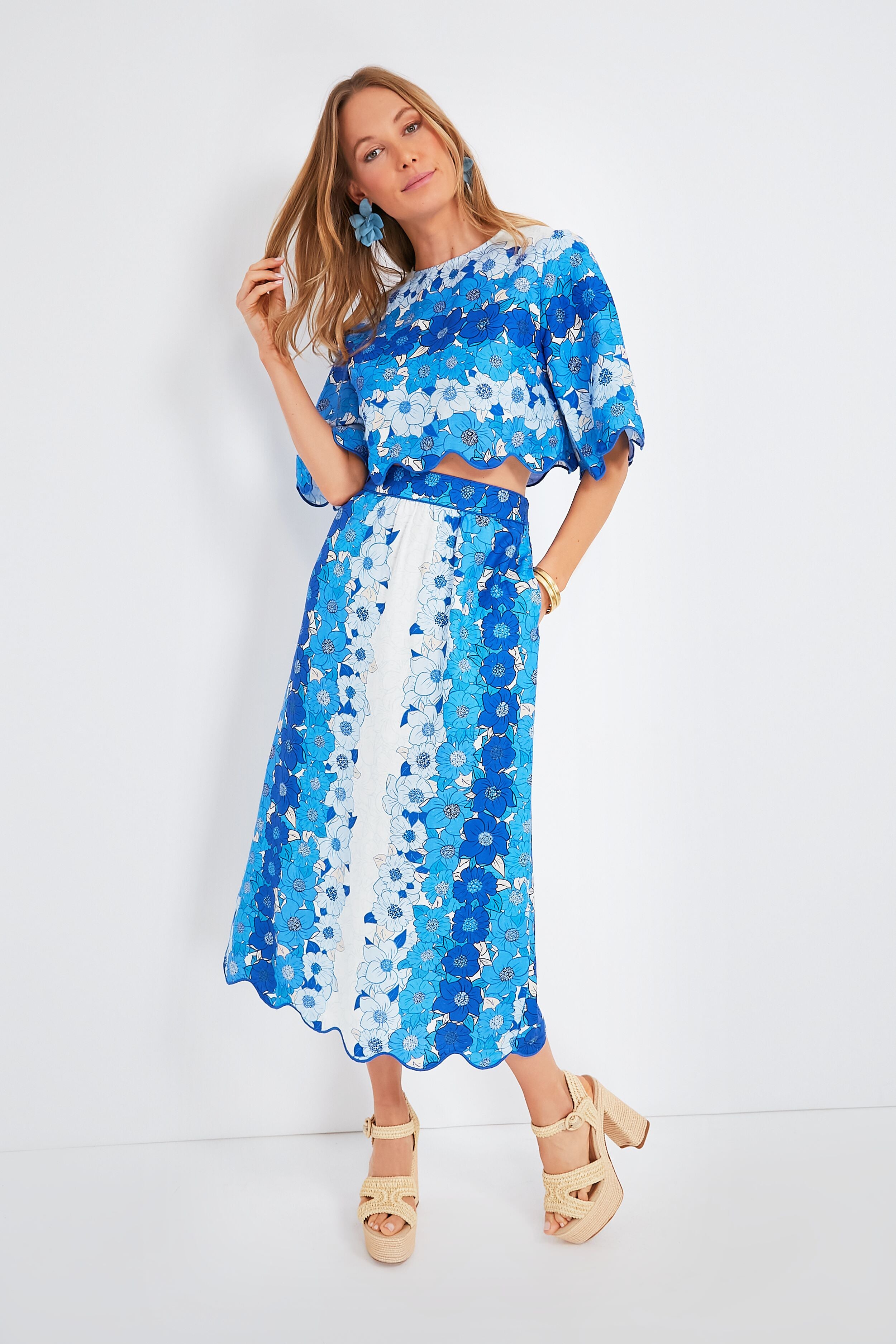 Flower Stripes Off White Midi Skirt | Farm Rio Flower Stripes Off White Midi Skirt | Farm Rio