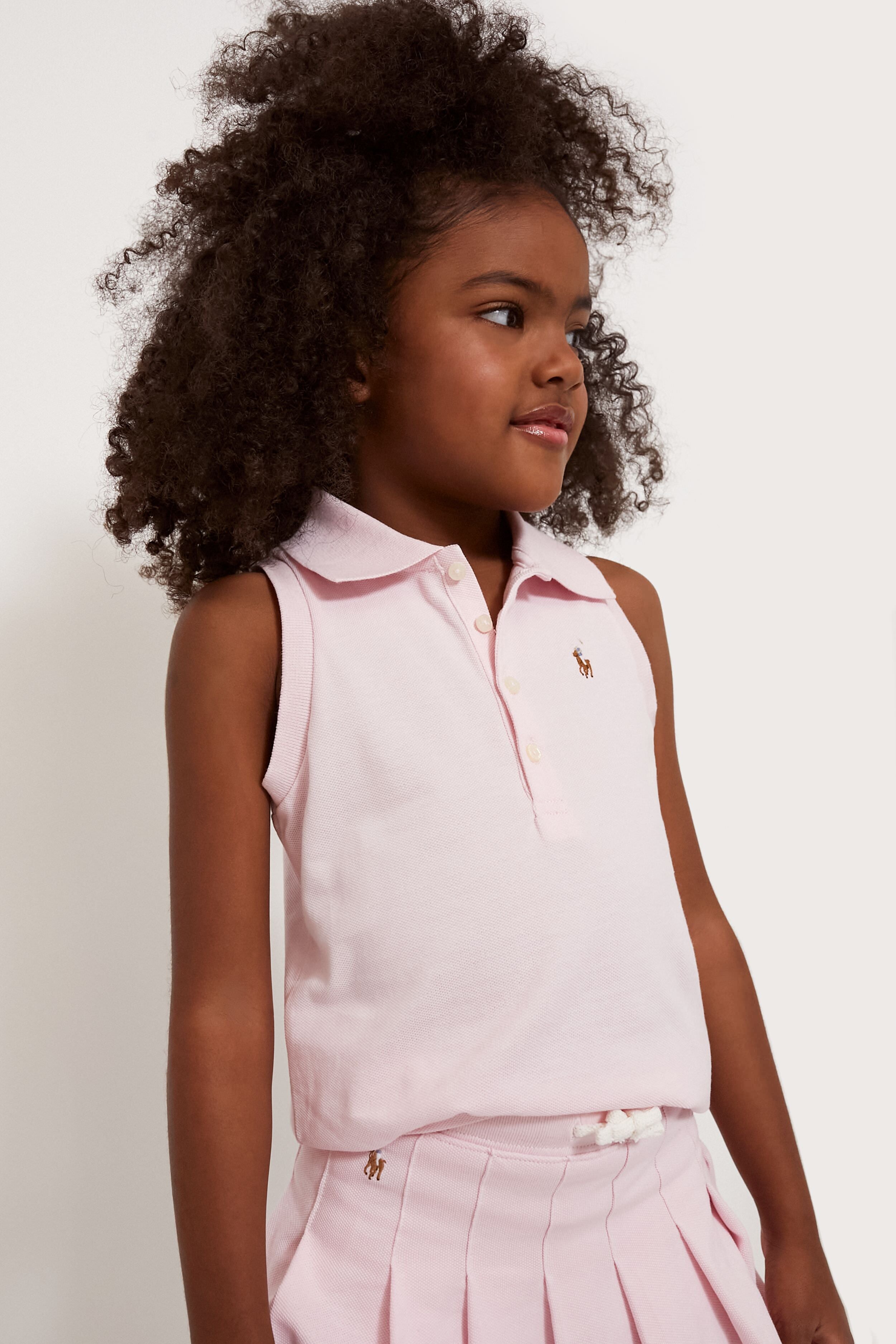 Little Girls Cotton Mesh Sleeveless Polo Shirt