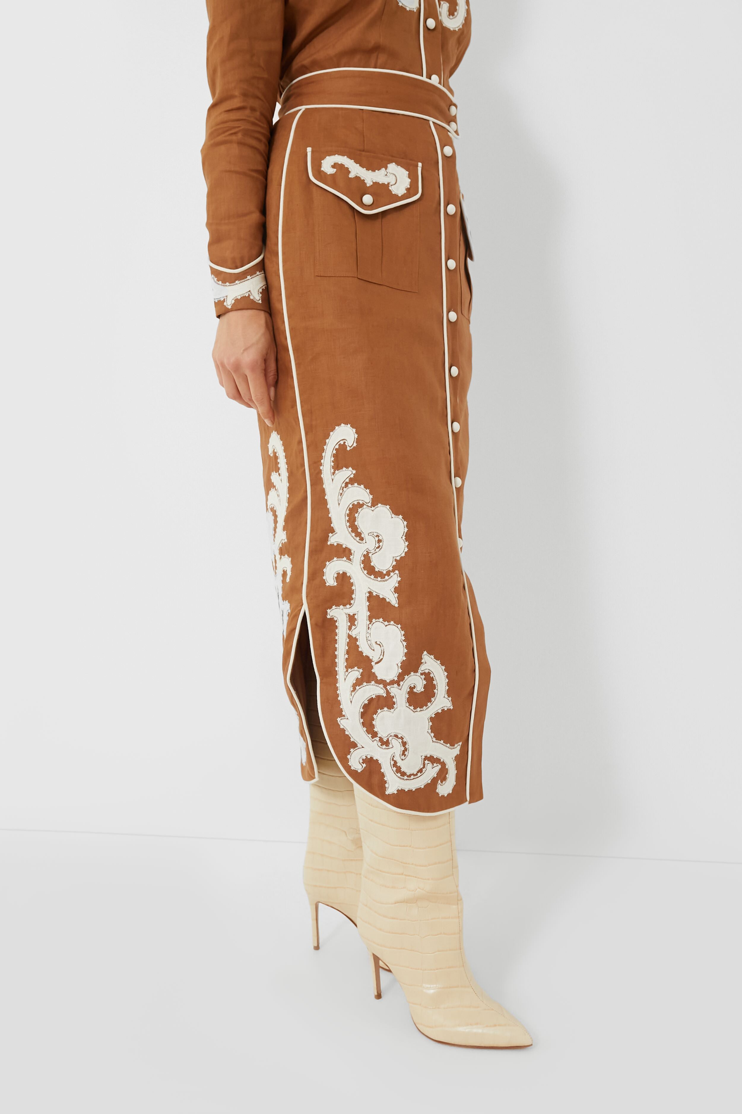 alemais ruby applique midi dress ALMAIS Ruby Applique Linen Midi Dress in Metallic