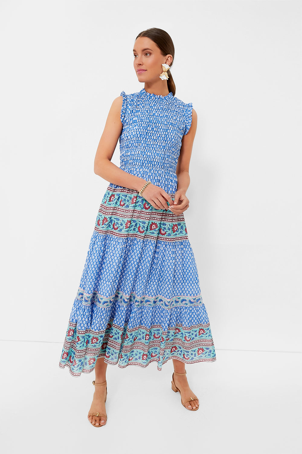 oliphant smocked maxi dress Campania Blue Sleeveless Smocked Maxi Dress