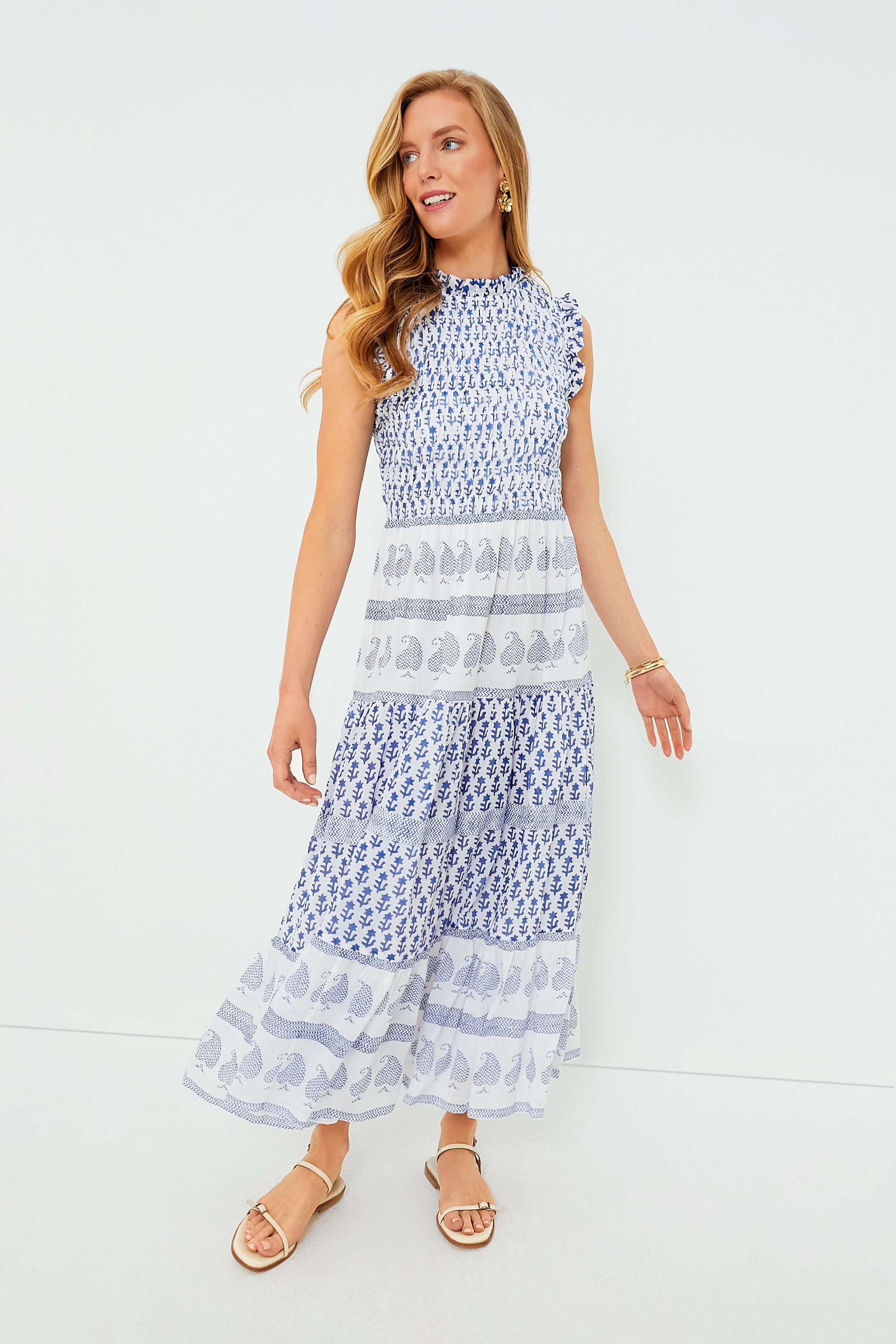 Exclusive Flora Blue Sleeveless Smocked Maxi Dress | Oliphant Exclusive Flora Blue Sleeveless Smocked Maxi Dress | Oliphant