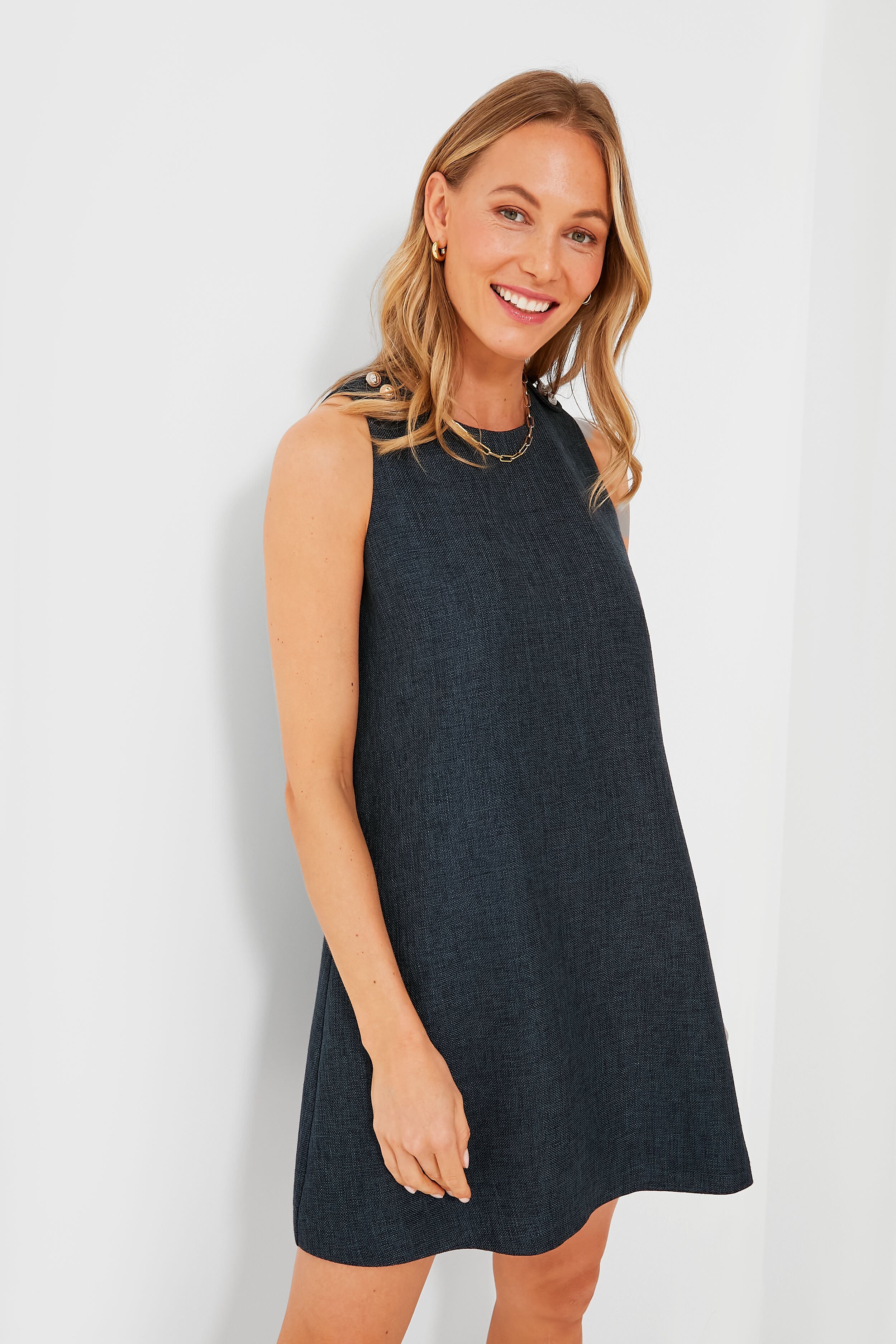 Navy Woven Grace Dress