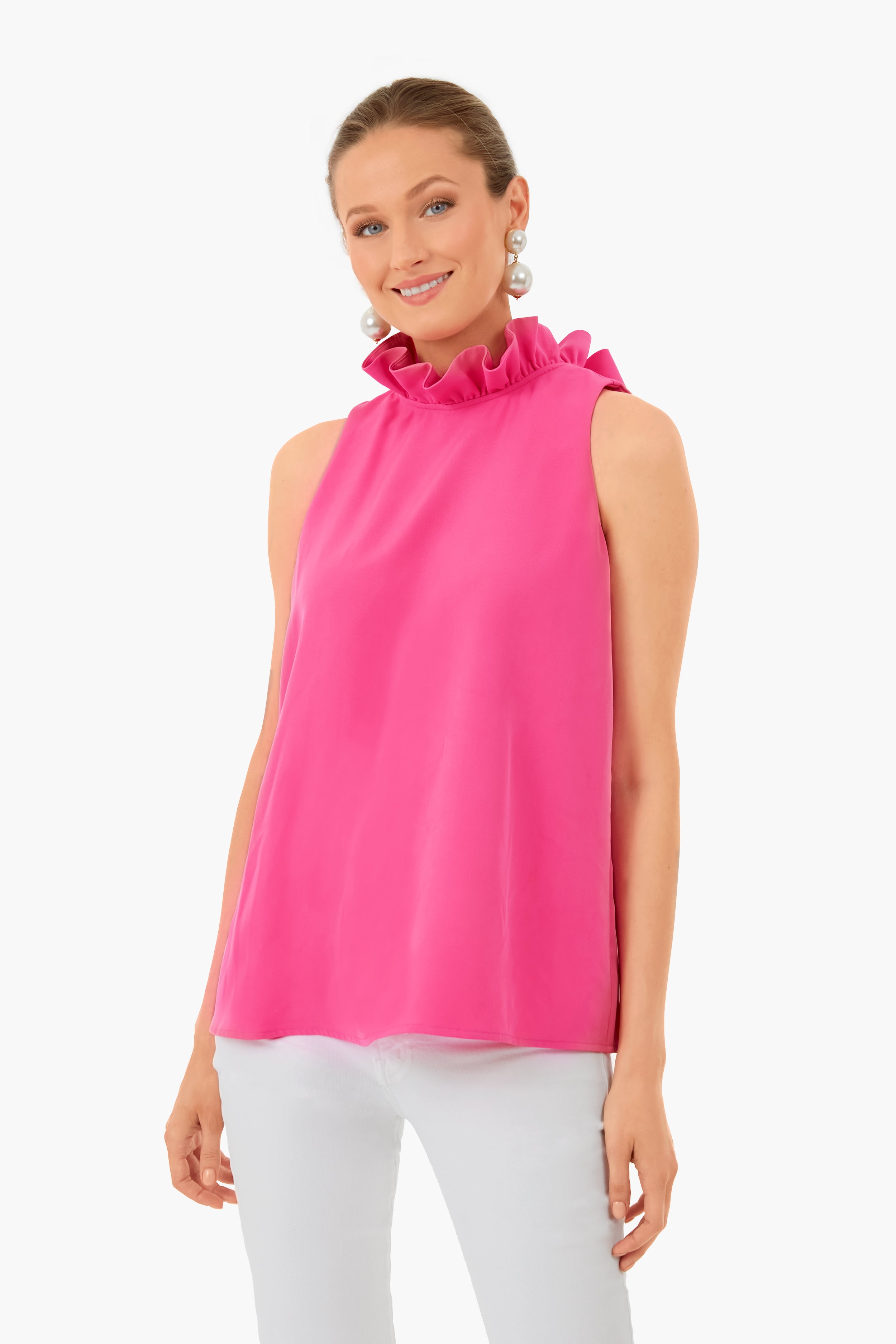 Hot Pink Lycra Plain Fitted Shirt :: Show Diva Designs