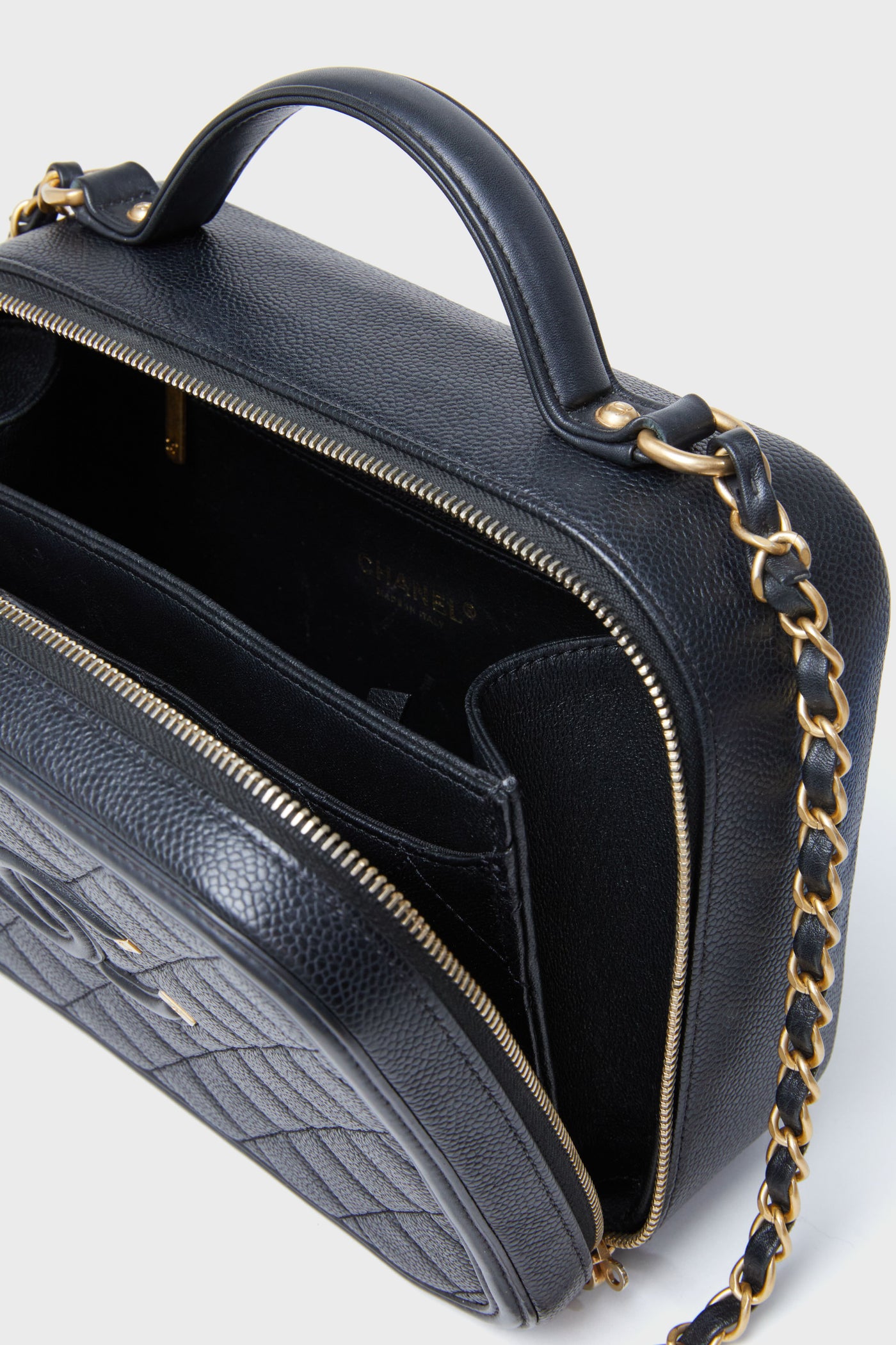 CHANEL Black Large Filigree Quilted Vanity Case