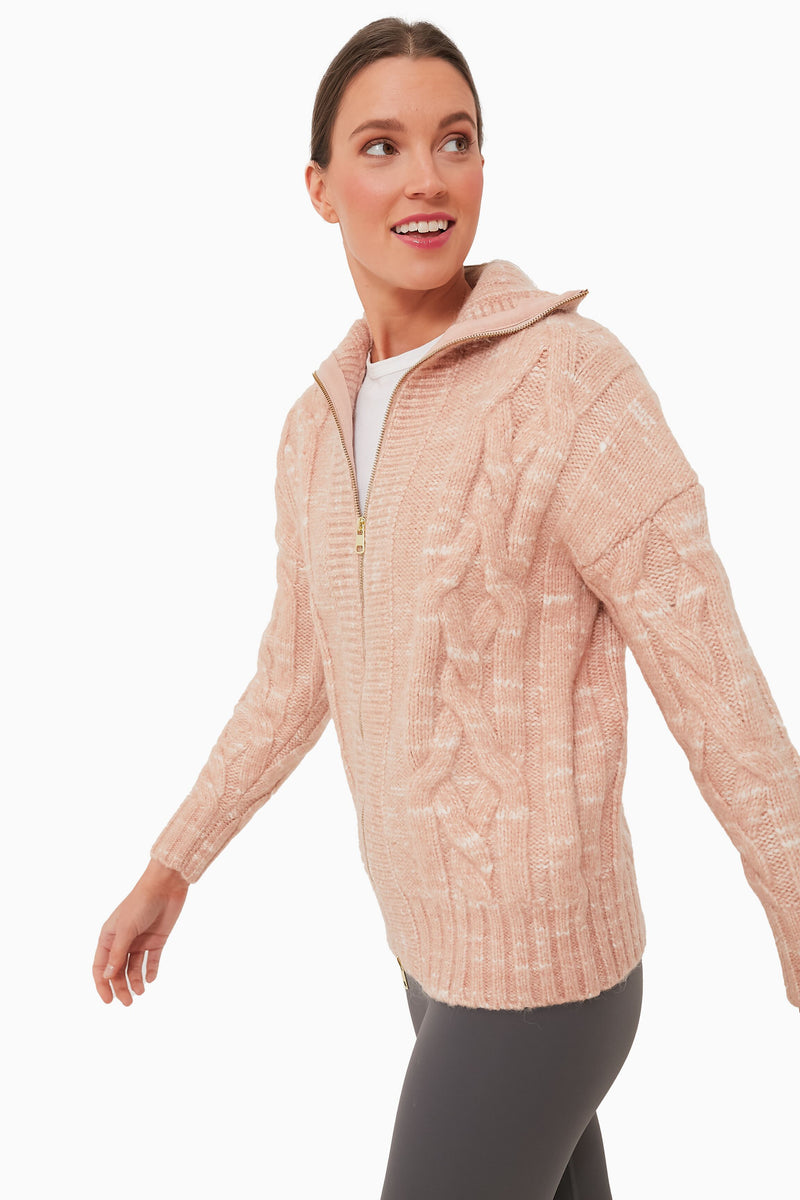 Blush Tan and Egret Aida Jumbo Cable Knit Jacket