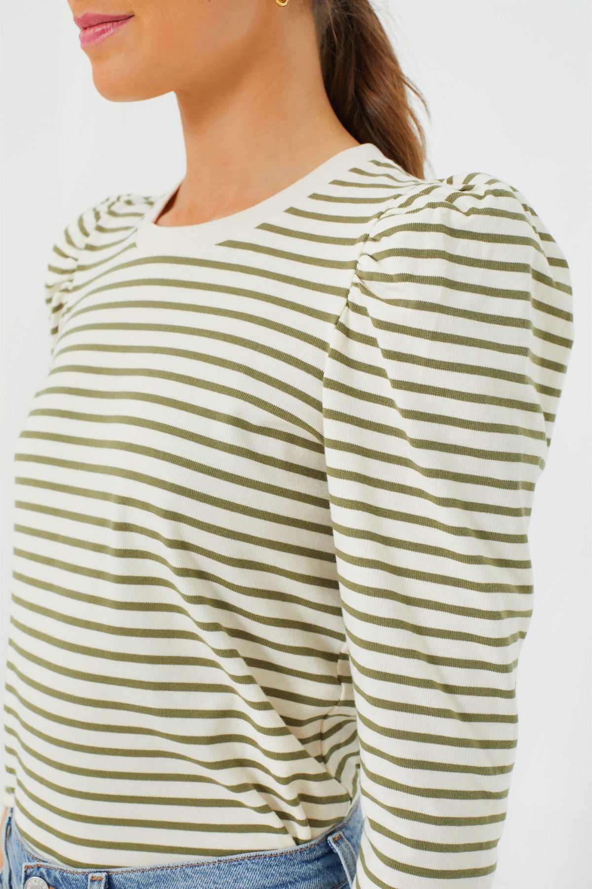 Vesty Olive Striped Vesty Long Sleeve Crewneck | Pomander Place