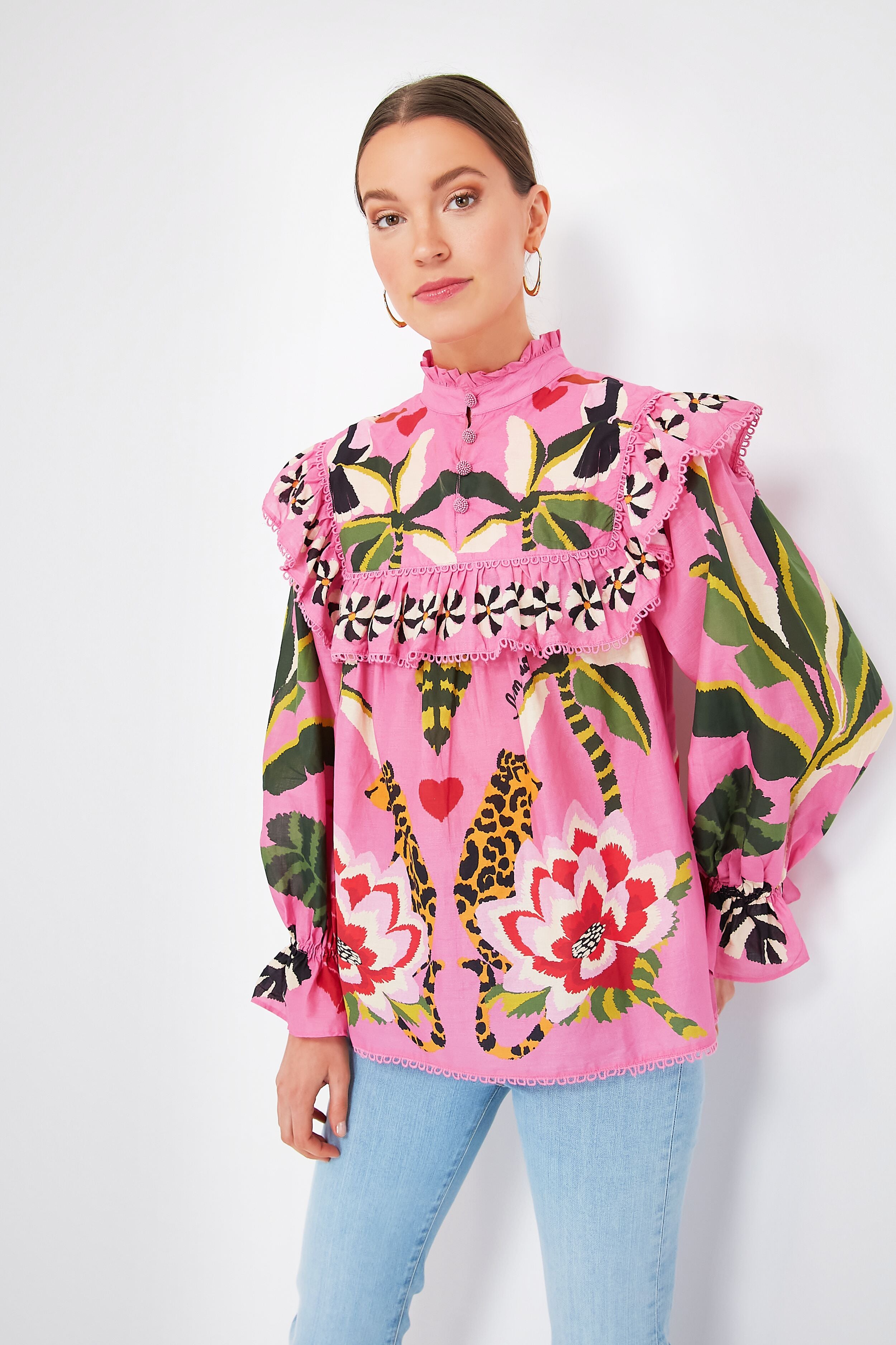 farm rio leopard forest cotton midi dress Leopard Forest Pink Blouse