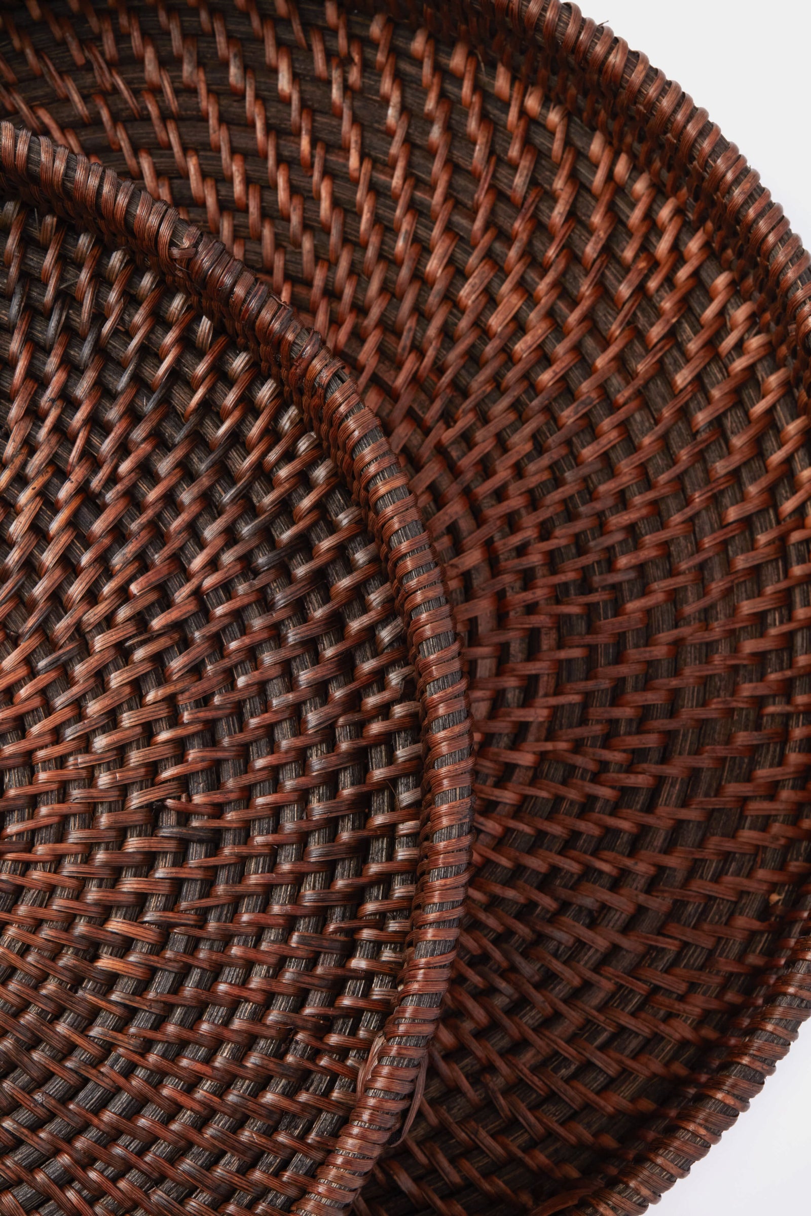 Dark Brown Rattan Round Trays Set of 2