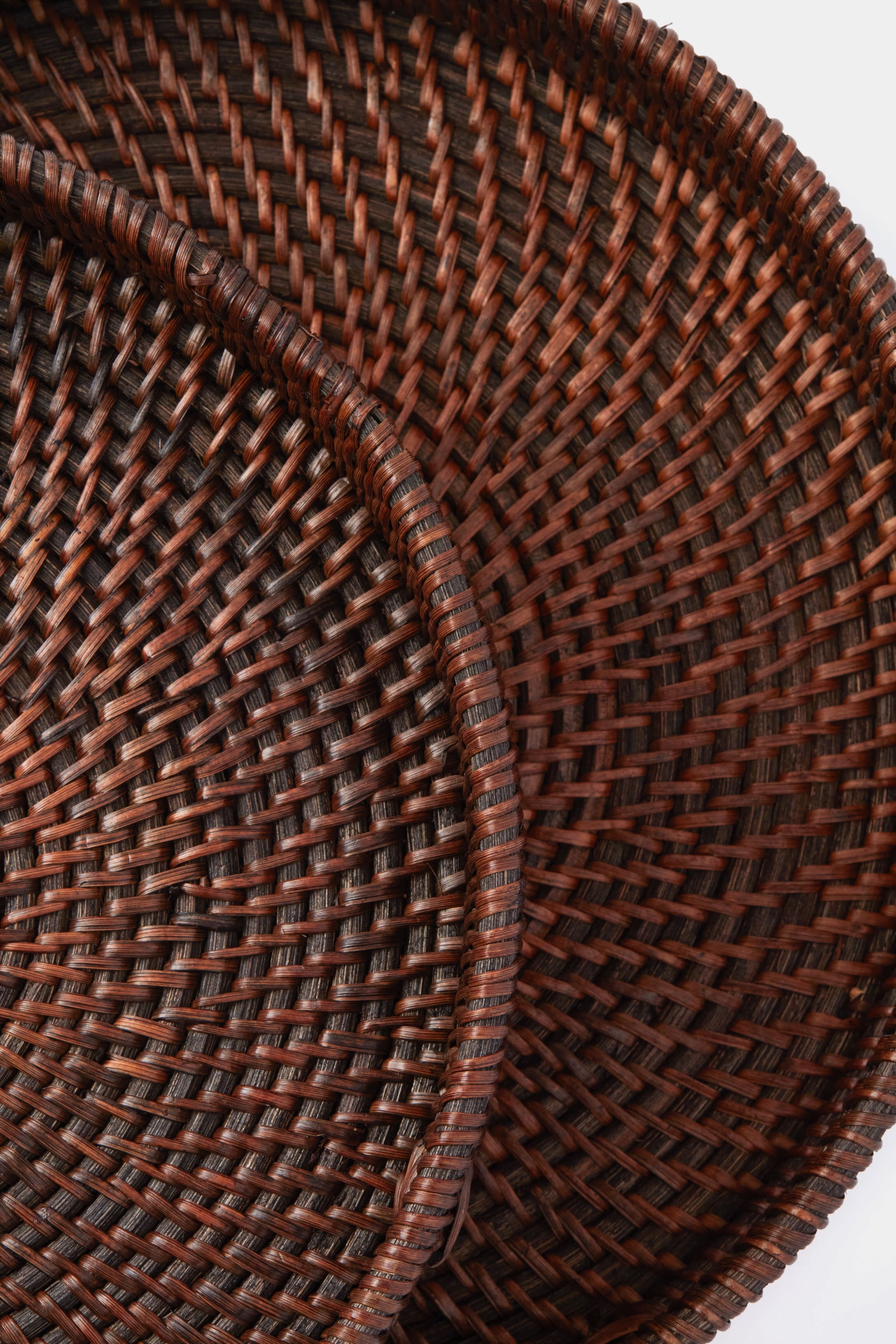 Dark Brown Rattan Round Trays Set of 2