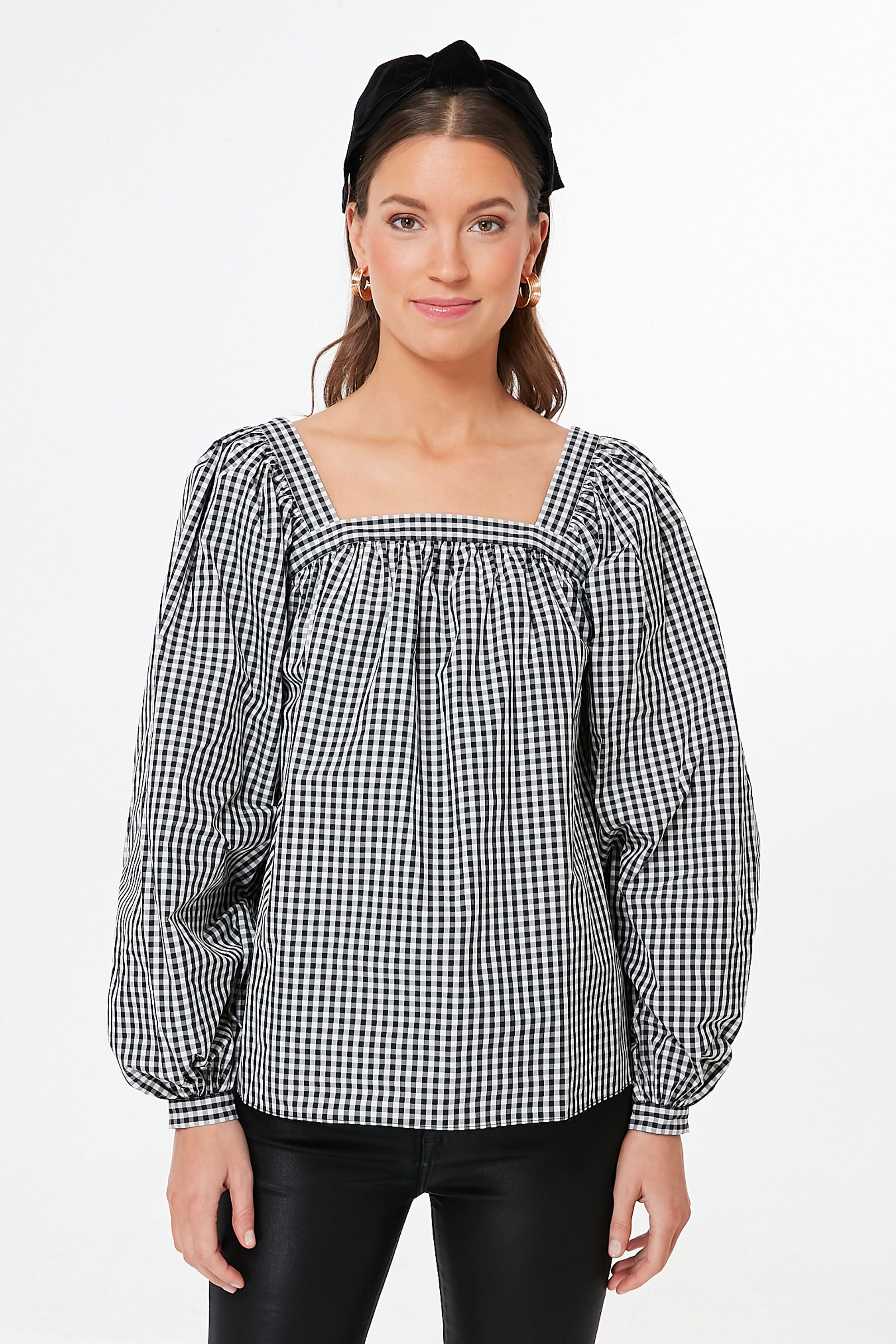 Black Party Gingham Square Neck Top | Kate Spade New York