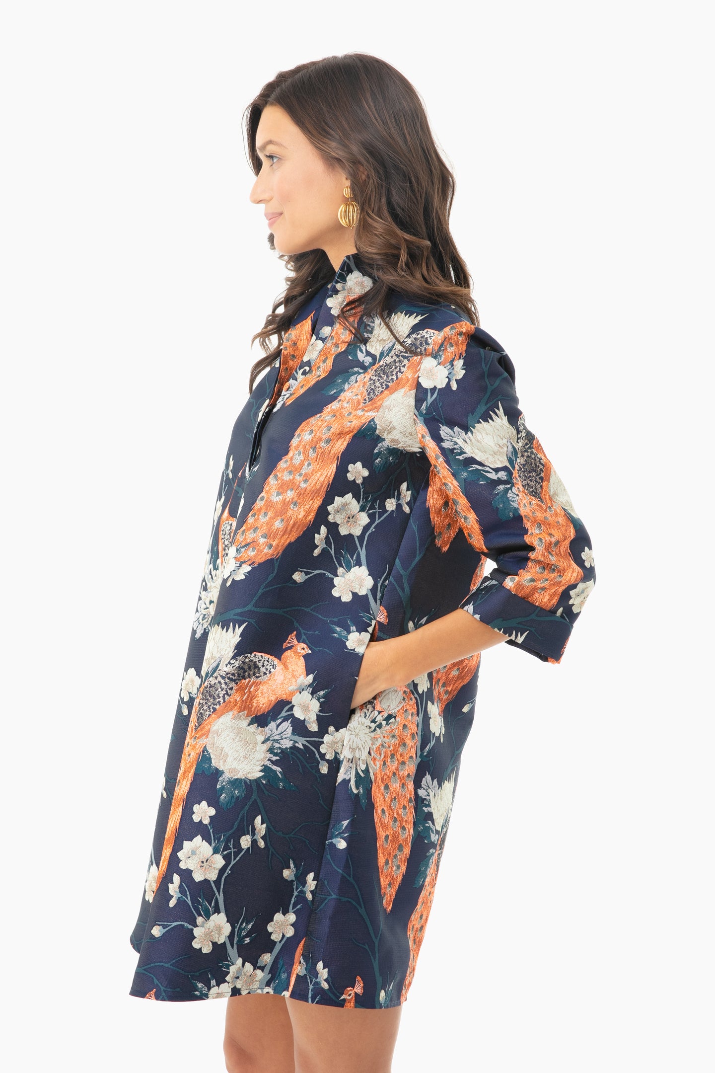 Metallic Peacock Jacquard Megan Dress