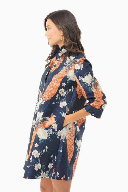 Metallic Peacock Jacquard Megan Dress